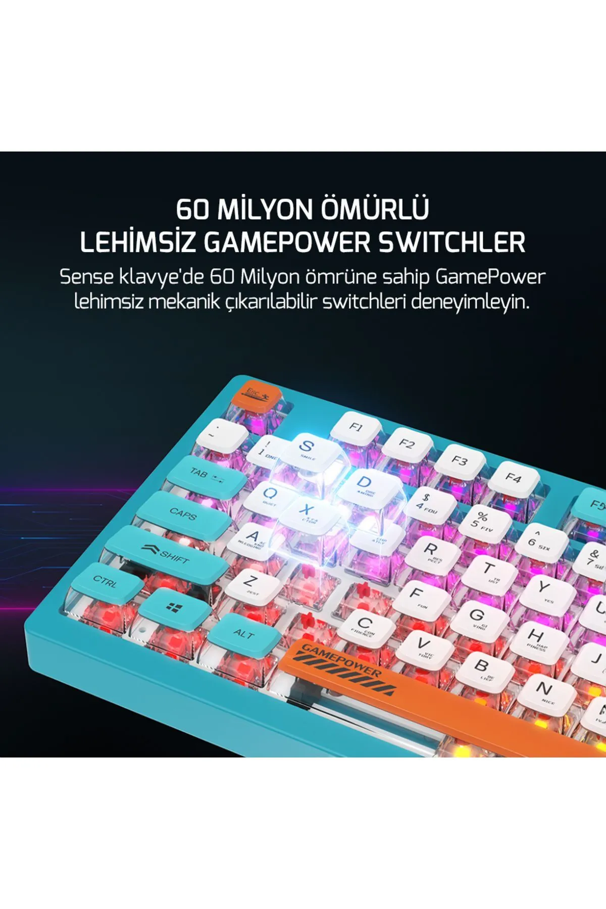 Gamepower Sense RGB Wireless/Bluetooth/Kablolu Mekanik Red Switch Gaming Klavye