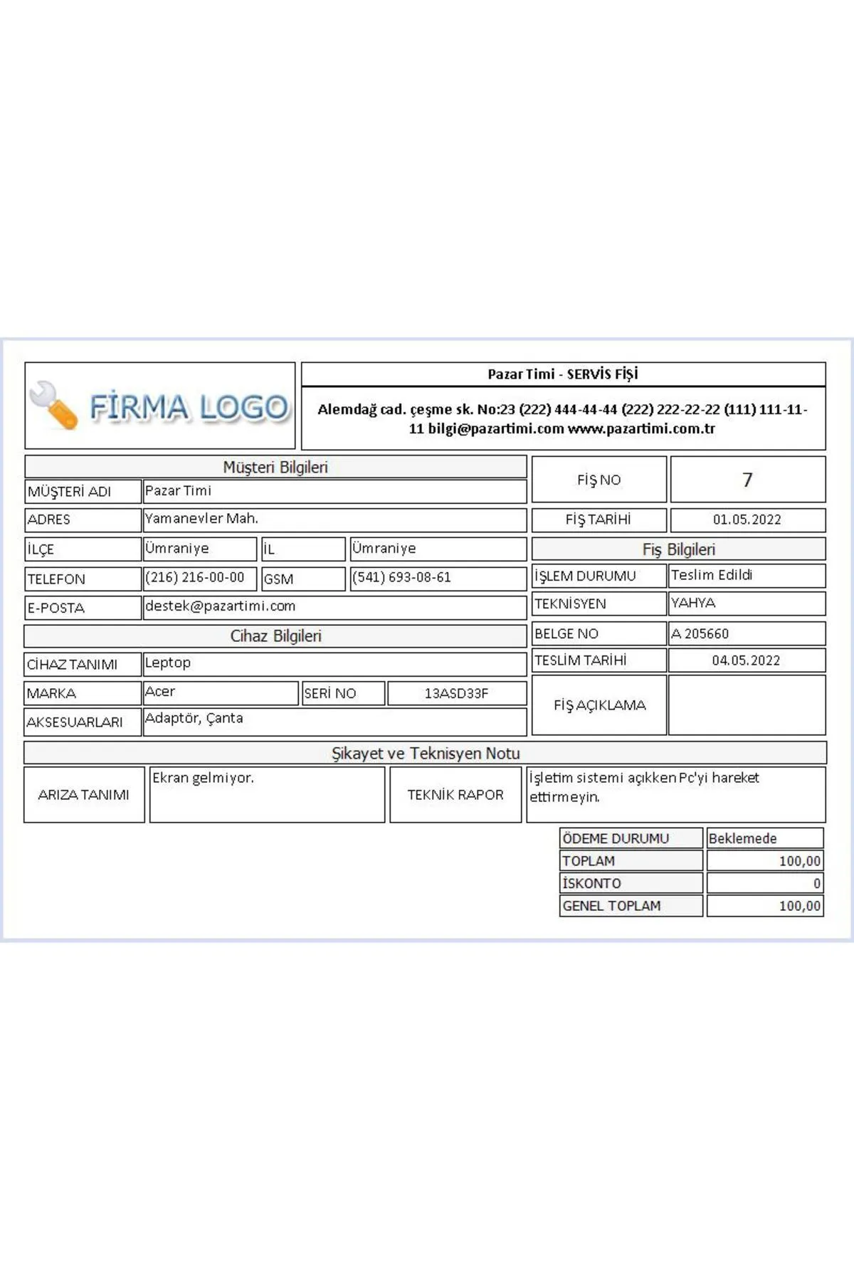 PazarTimi Servis Takip Programı & Servis Programı