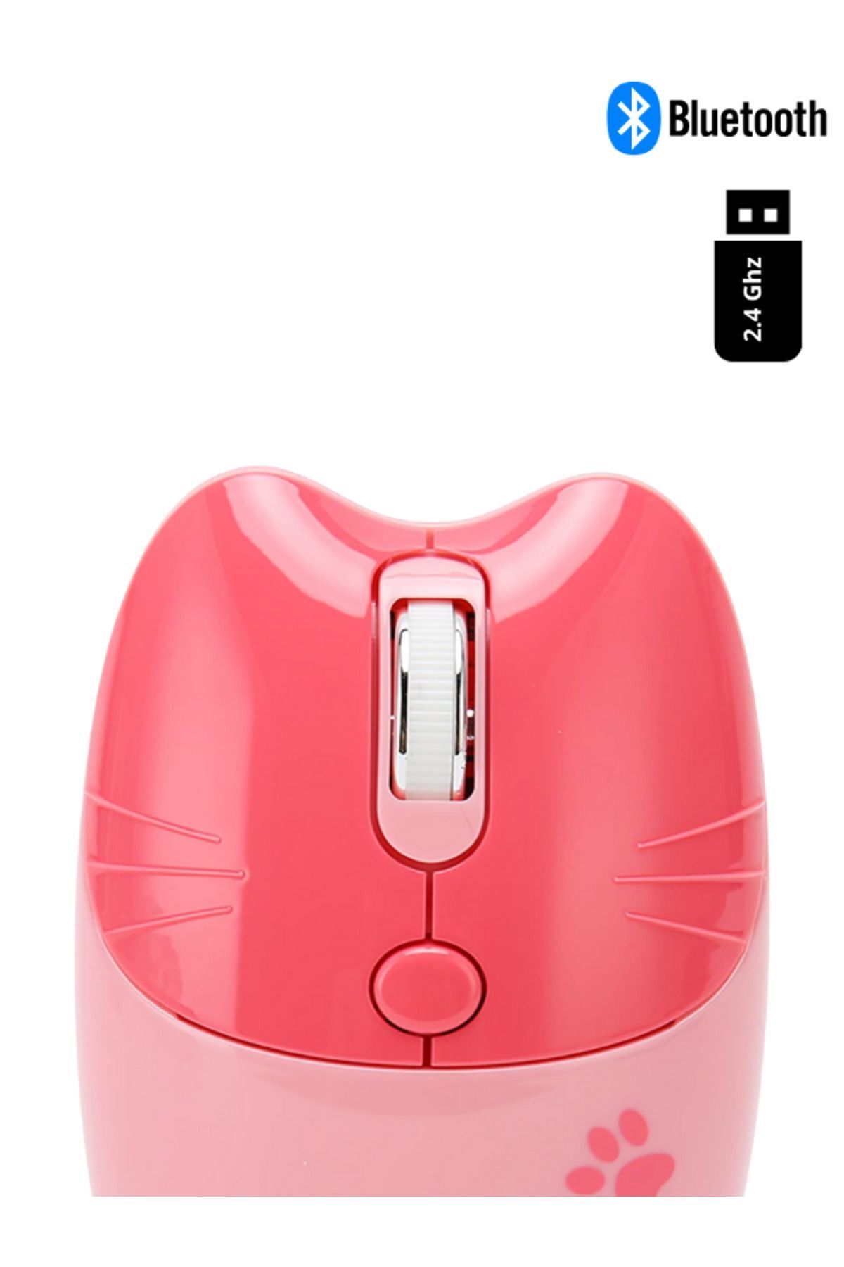 NDNeed Sevimli Kedi Kablosuz Pembe Mouse Bluetooth + 2.4G Dual Mode