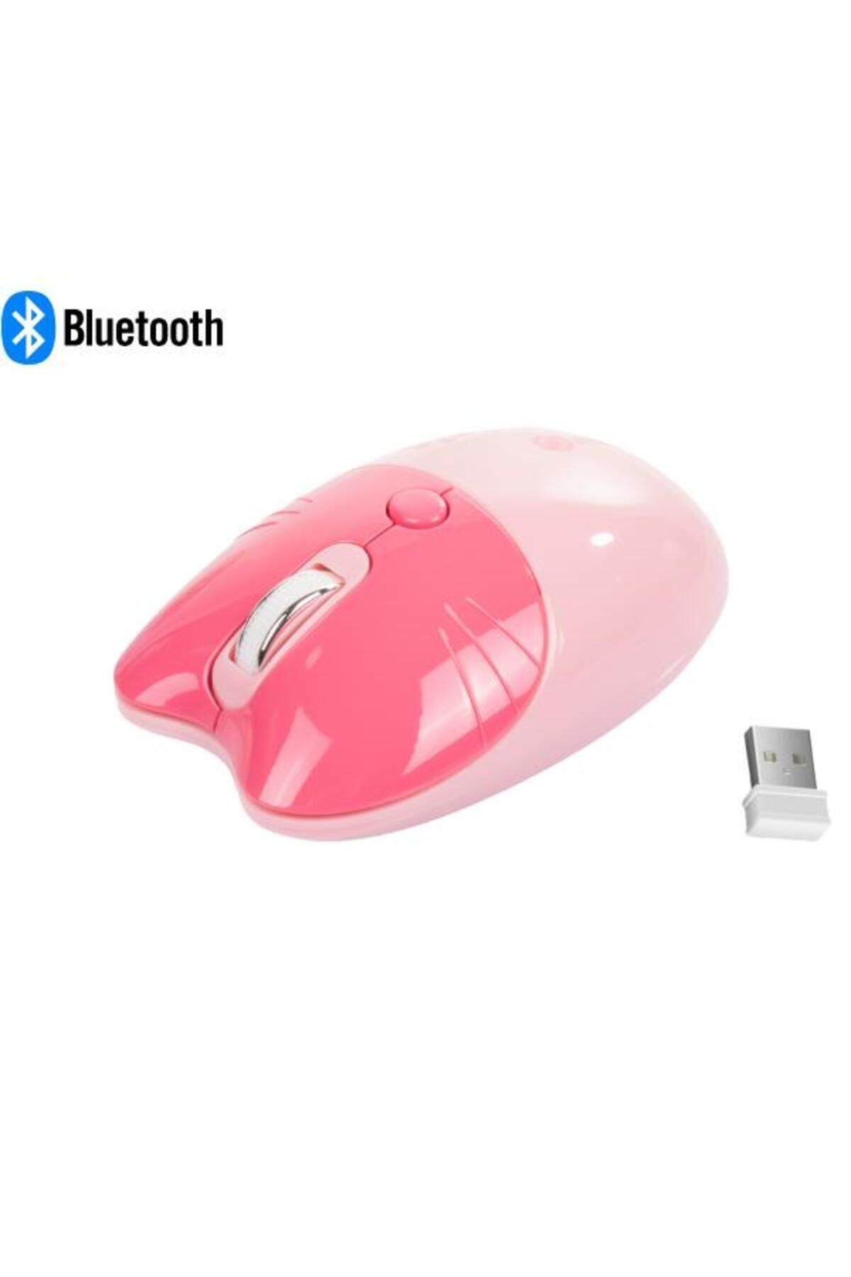 NDNeed Sevimli Kedi Kablosuz Pembe Mouse Bluetooth + 2.4G Dual Mode