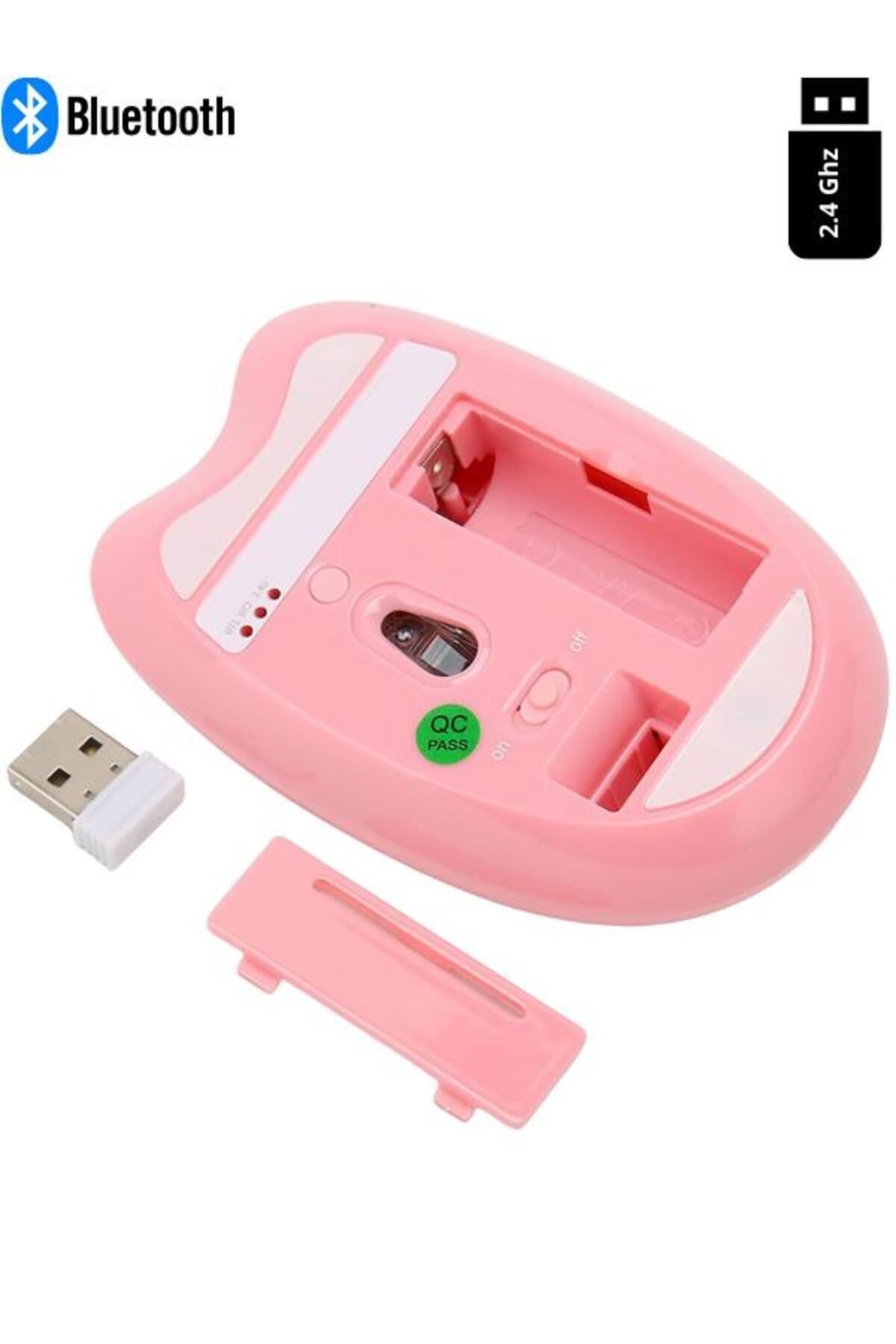 NDNeed Sevimli Kedi Kablosuz Pembe Mouse Bluetooth + 2.4G Dual Mode