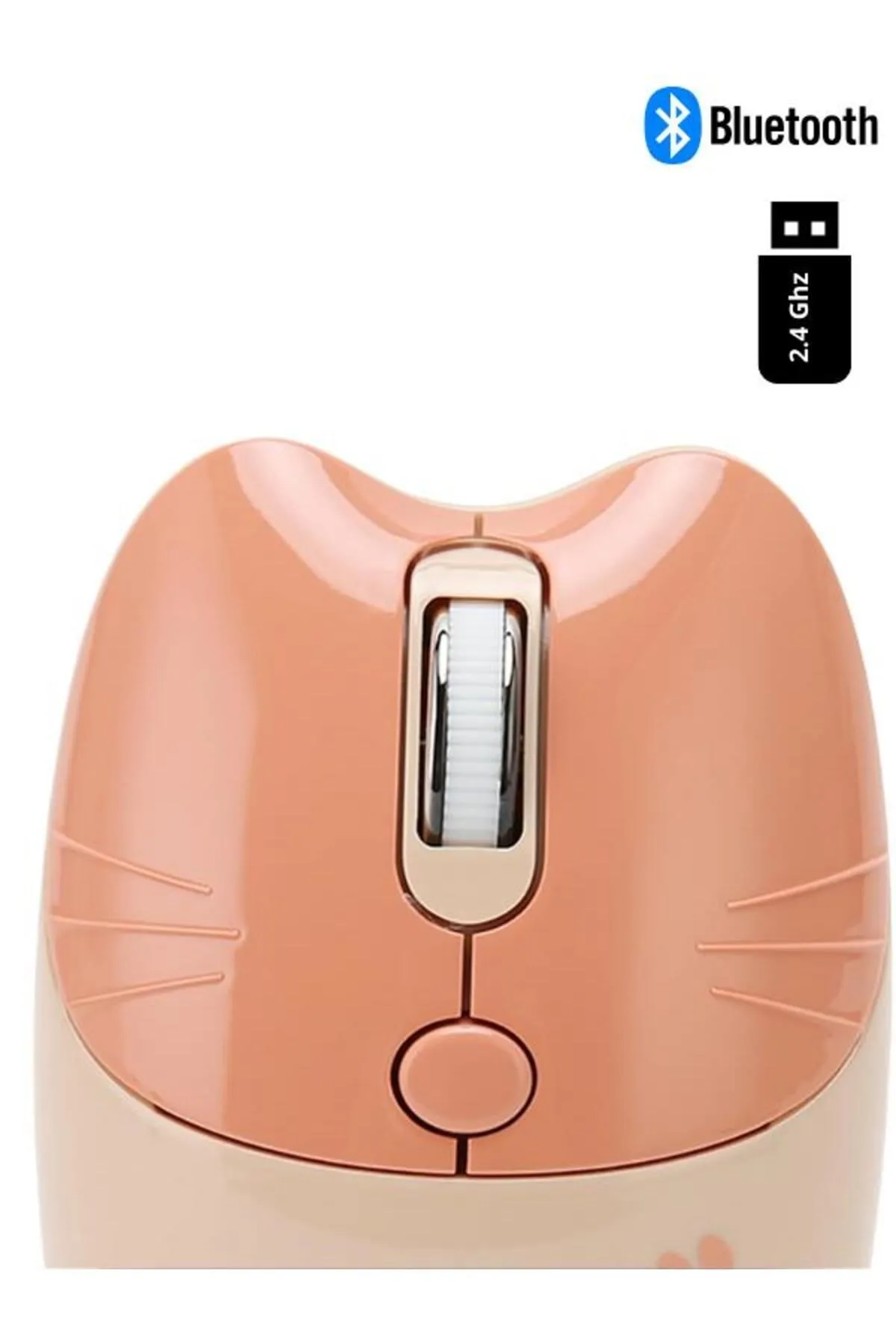 NDNeed Sevimli Kedi Kablosuz Pudra-Bej Mouse Bluetooth + Dual Mode