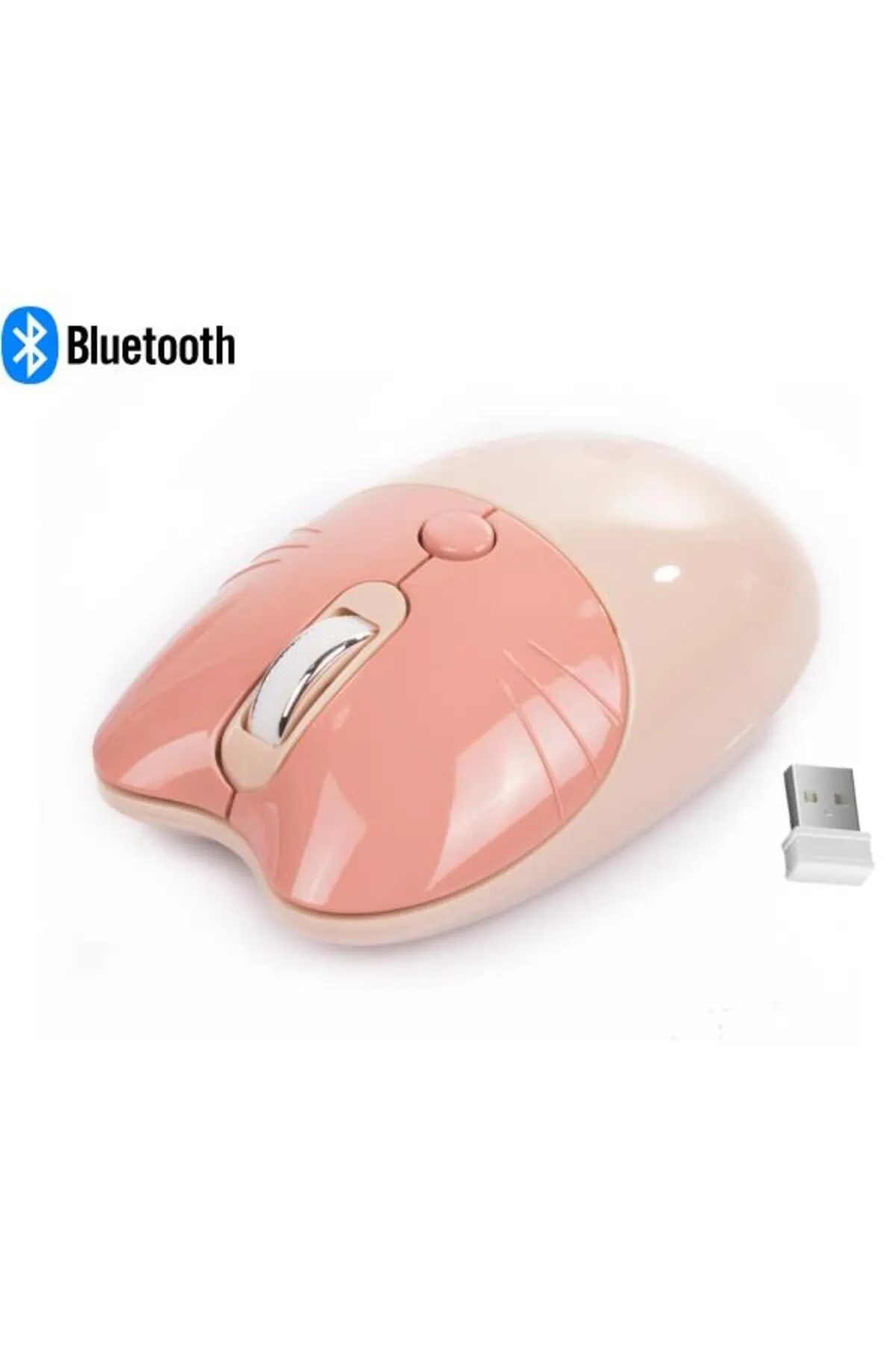 NDNeed Sevimli Kedi Kablosuz Pudra-Bej Mouse Bluetooth + Dual Mode