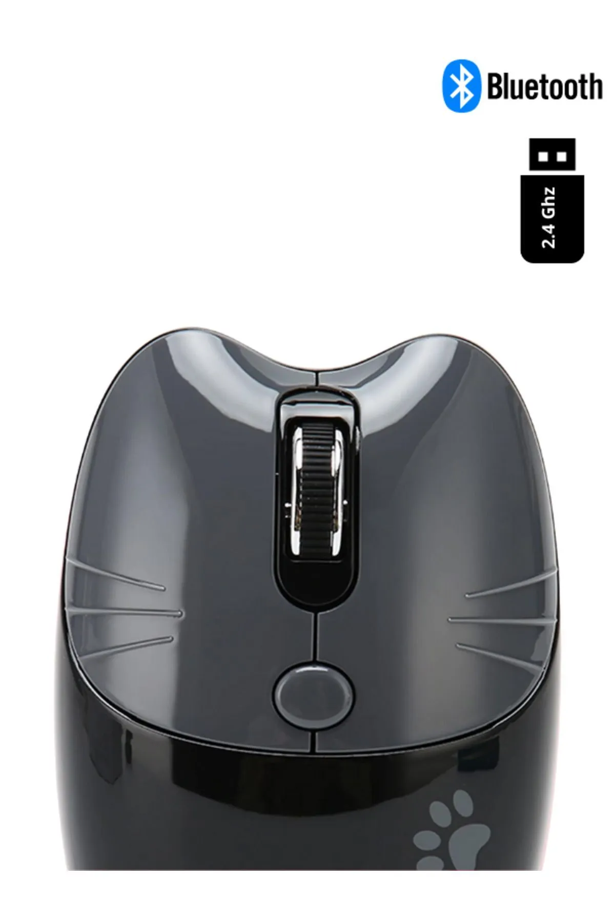 NDNeed Sevimli Kedi Kablosuz Siyah Mouse Bluetooth + 2.4G Dual Mode