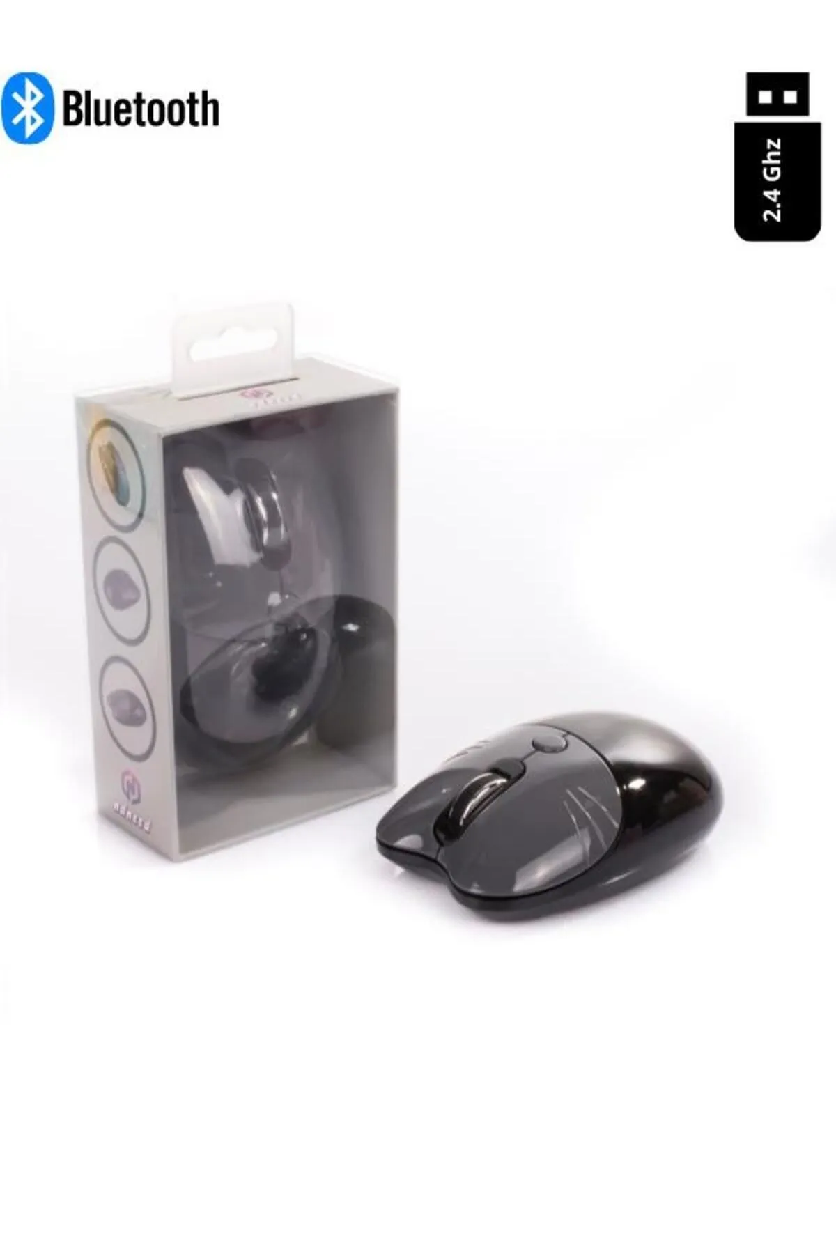 NDNeed Sevimli Kedi Kablosuz Siyah Mouse Bluetooth + 2.4G Dual Mode