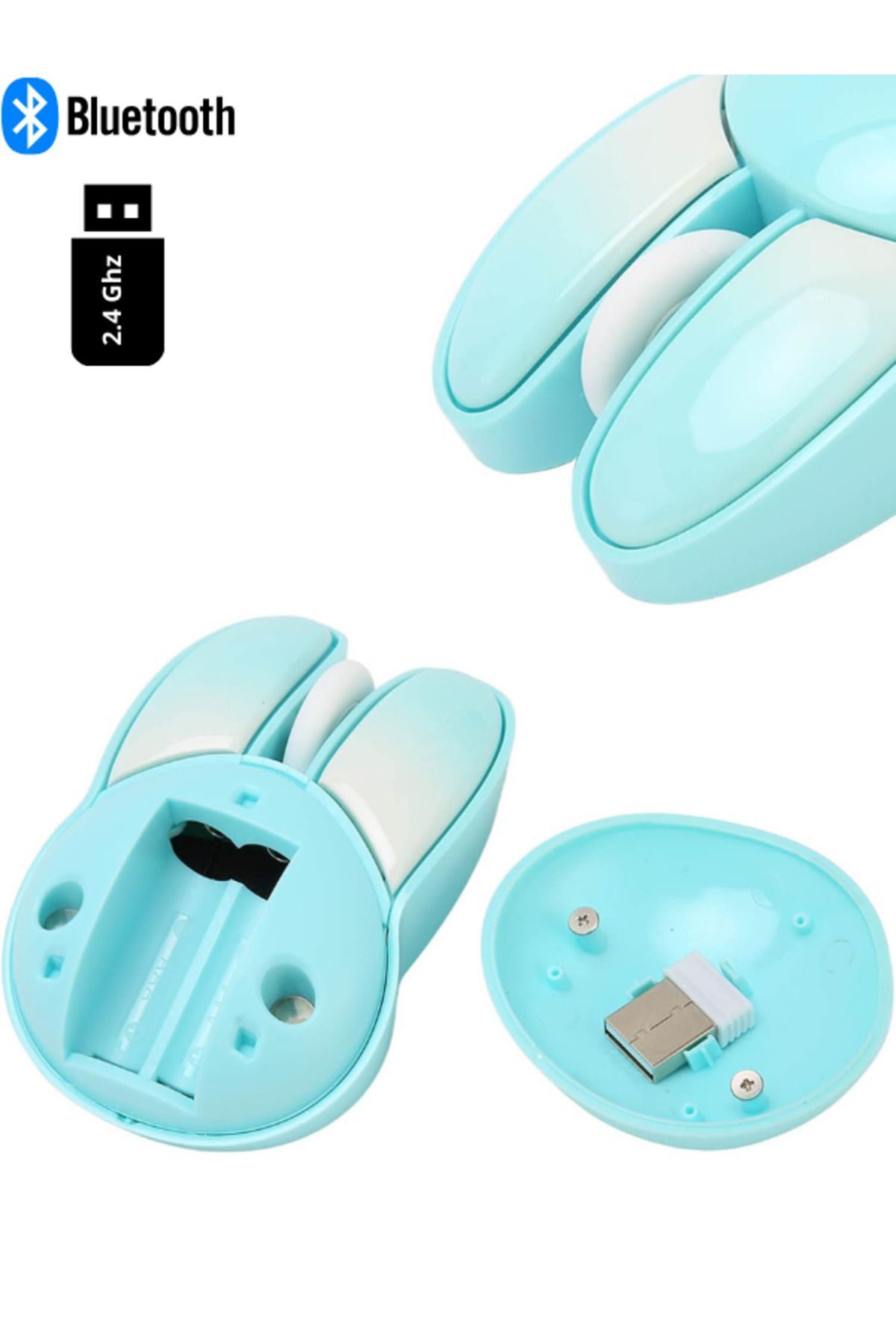 NDNeed Sevimli Tavşan 3D Mavi Mouse Bluetooth + 2.4G Dual Mode