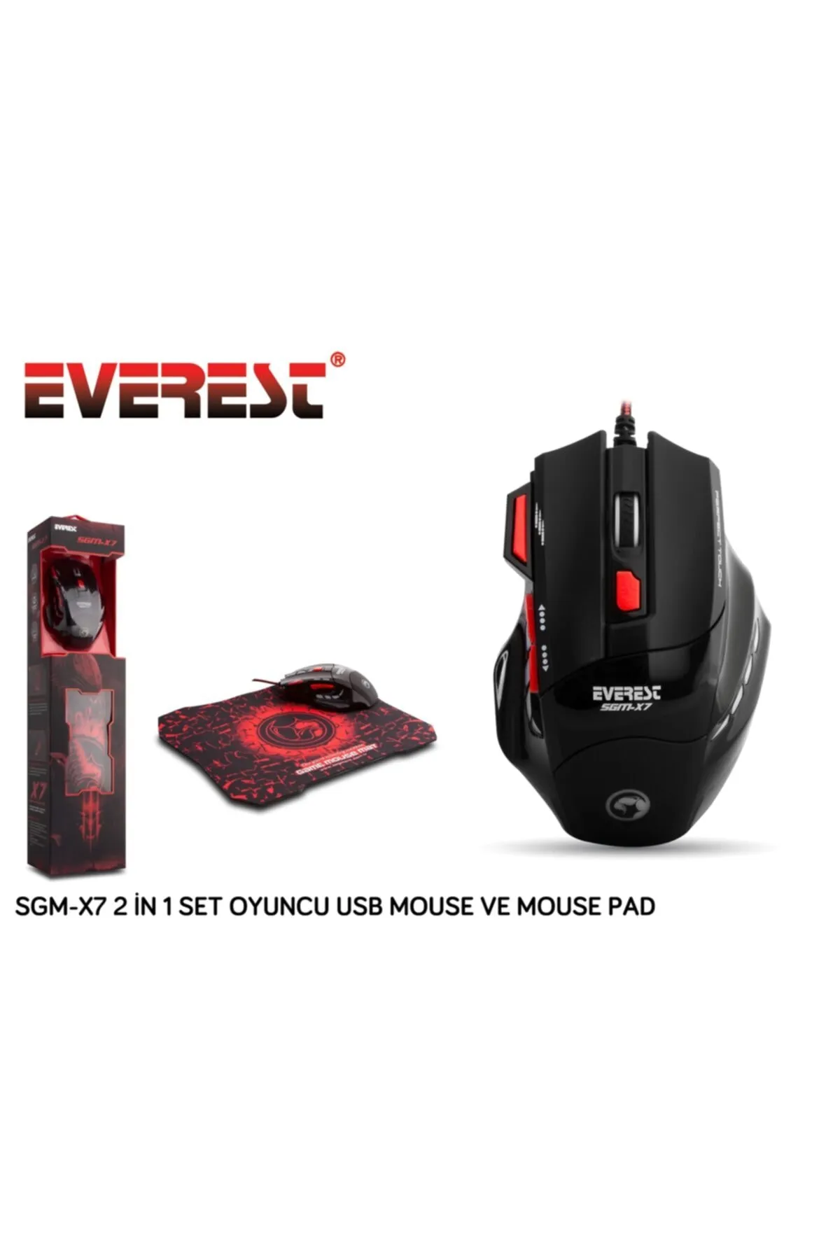 Everest Sgm-x7 Usb Siyah Makrolu 7200dpi Oyuncu Mouse Gaming Mouse Pad