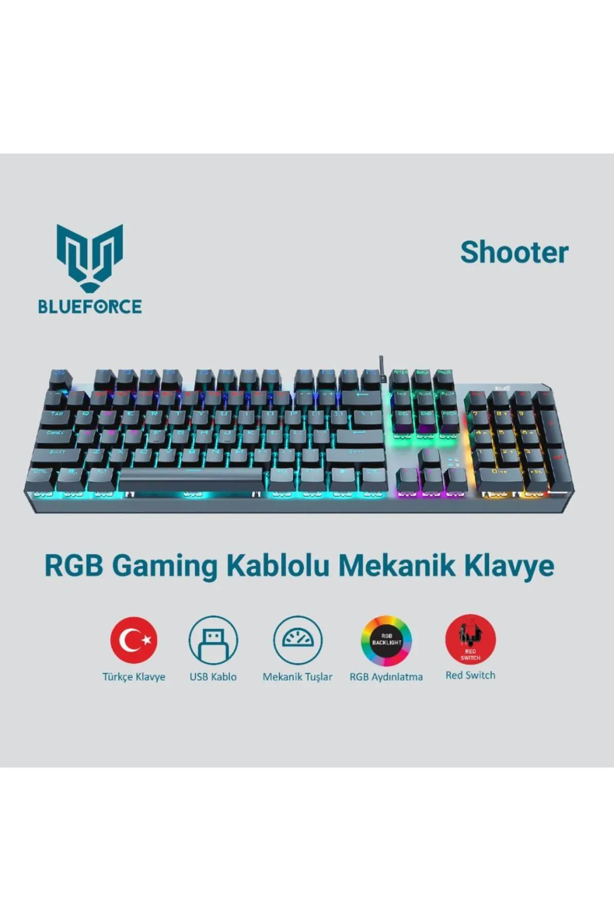 Blueforce Shooter Rgb Mekanik Gaming Oyuncu Klavyesi Red Switch Q Tr