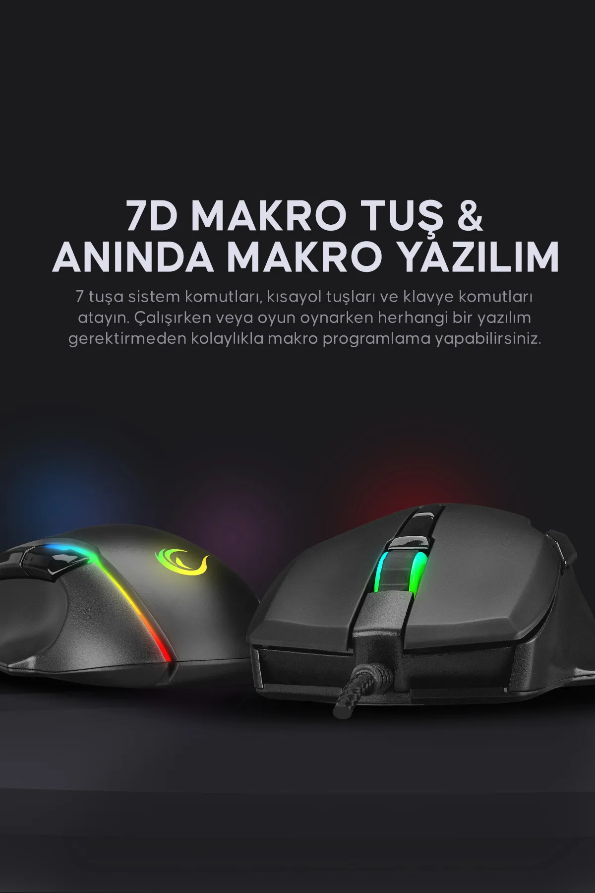 Rampage shpy Orbit Rgb Ledli Makrolu 6400 Dpı Drag Click Gaming Pro Oyuncu Mouse gxtr 1030188