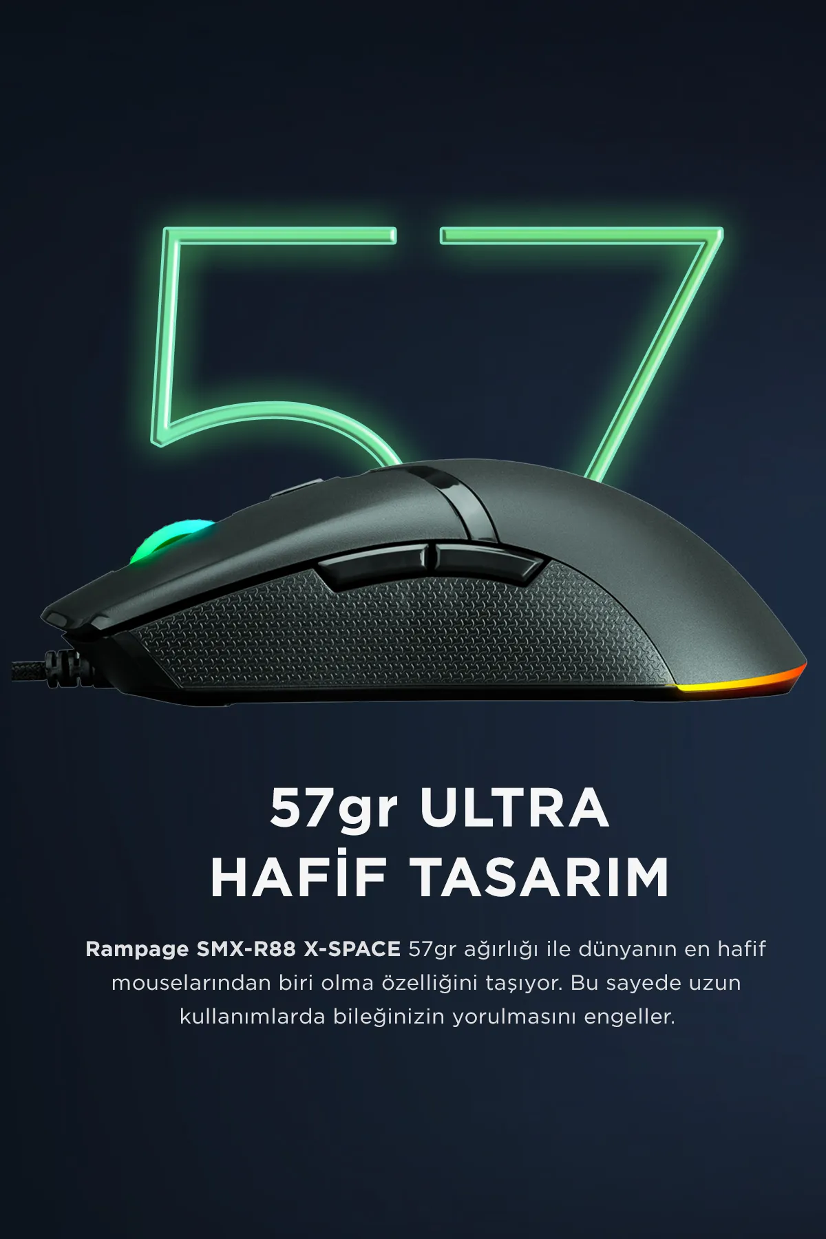 Rampage shpy X-space 7200dpi Rgb Ledli Makrolu Gaming Oyuncu Mouse gxtr 1030188