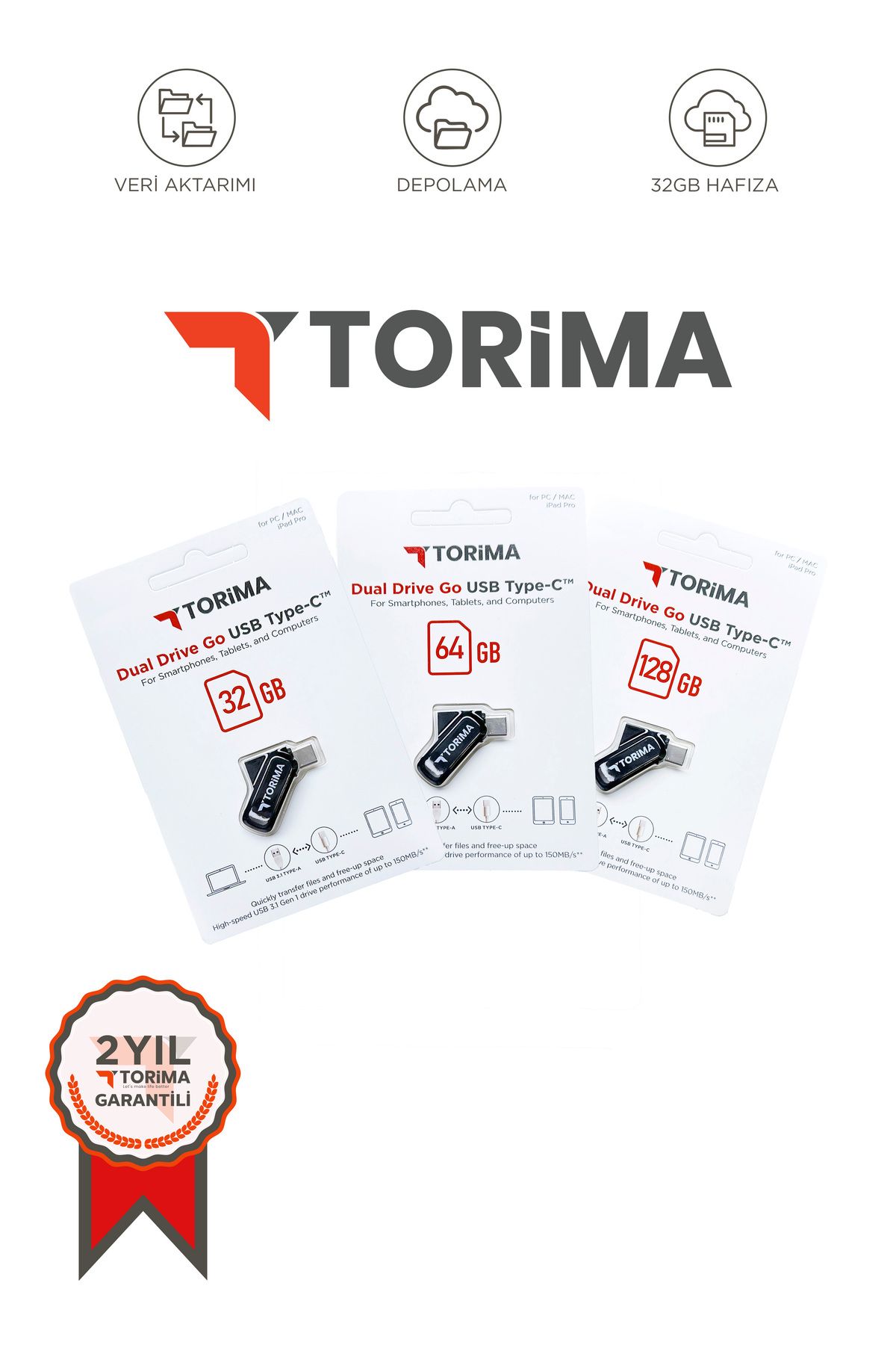 Torima Siyah 32GB Çift Sürücülü USB-TYPE-C OTG