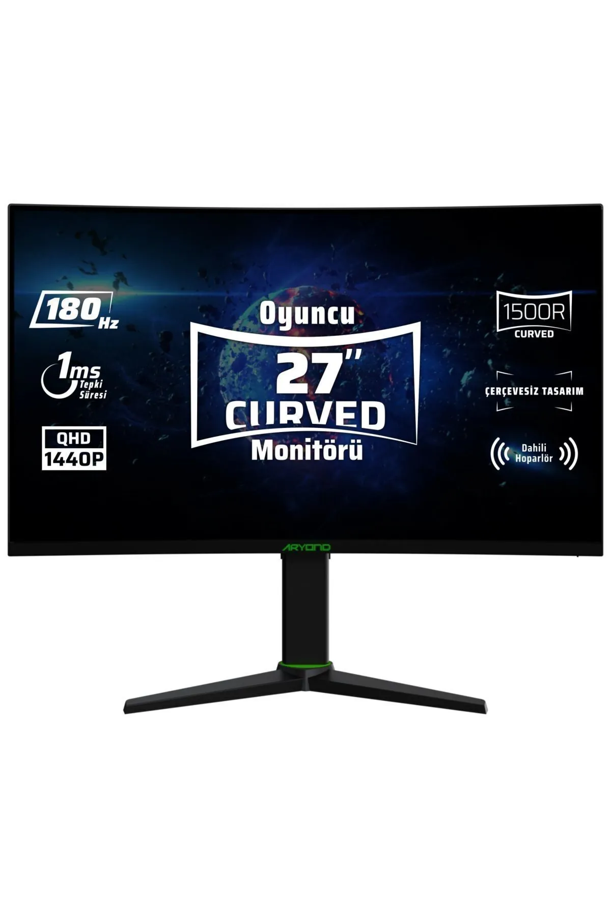 teknotrust Siyah Aryond A27 V2 27" 180hz Qhd 1 Ms Hdr10 300 Nit G-sync Freesync Curved Pivot Va Oyuncu Monitör