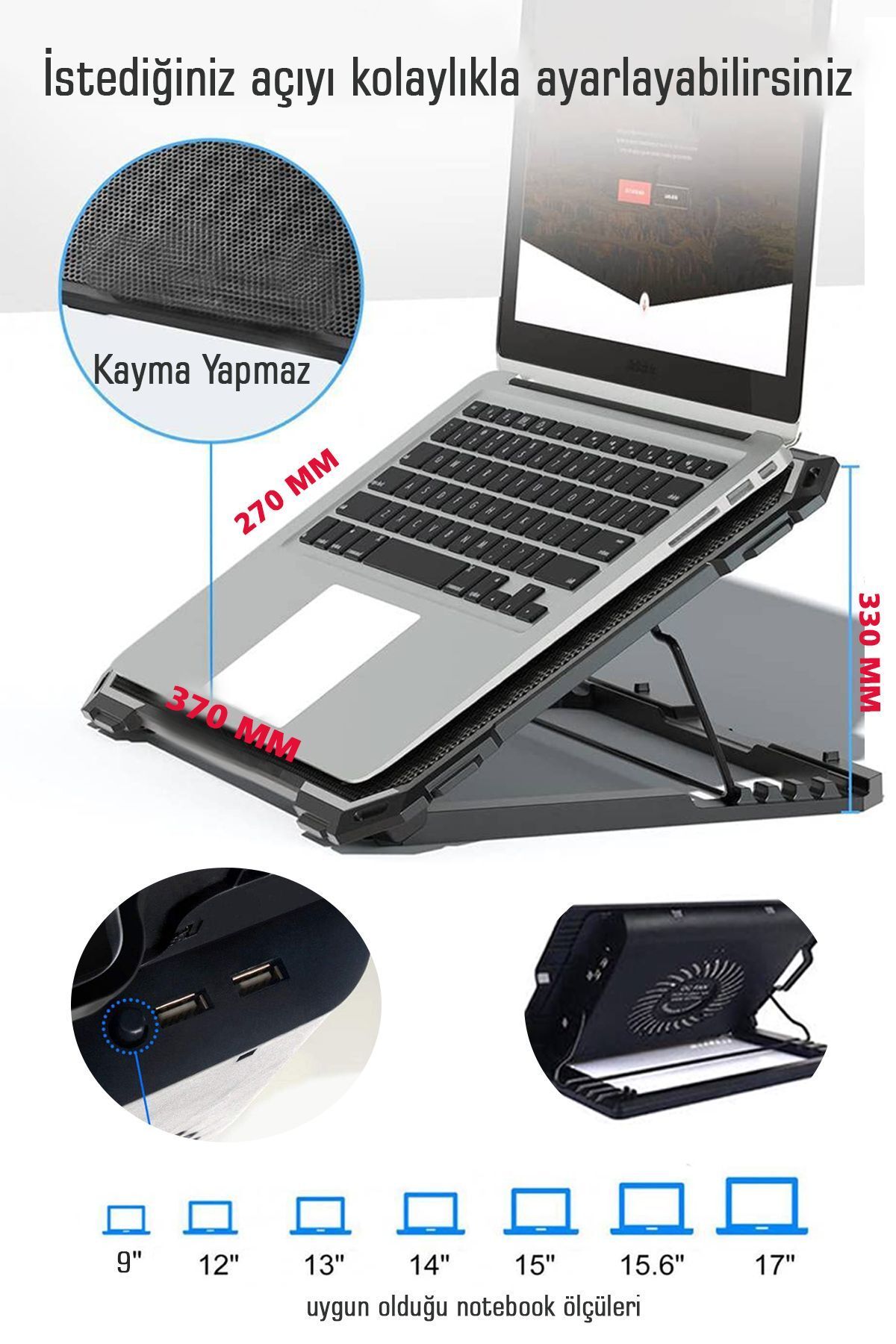 CARNIVAL LAND Siyah Ayarlanabilir Dizüstü Bilgisayar Laptop Tablet Notebook Soğutma Fanı Sessiz Cooling Pad