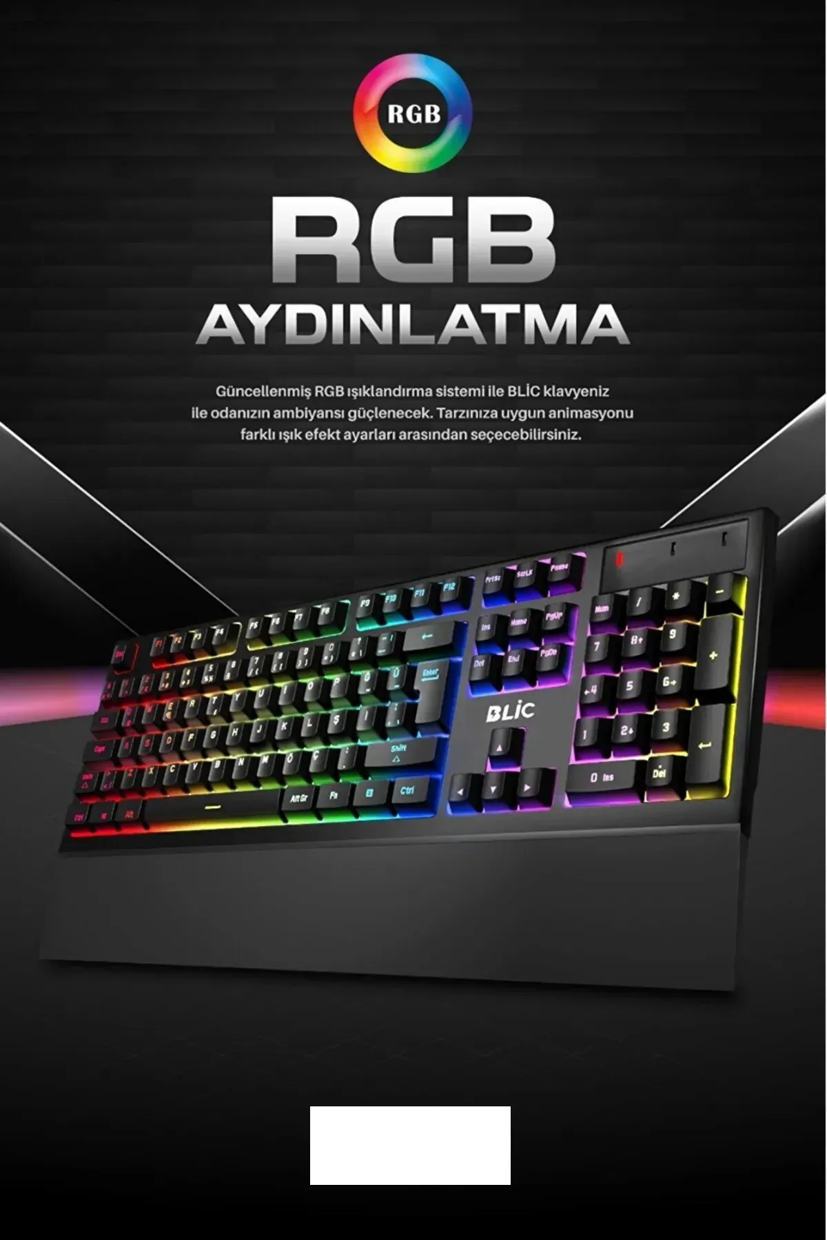 SNEXPRES Siyah Bilek Destekli Rgb Red Switch Türkçe Q Gaming Oyuncu Mekanik Klavye 105 tuşlu