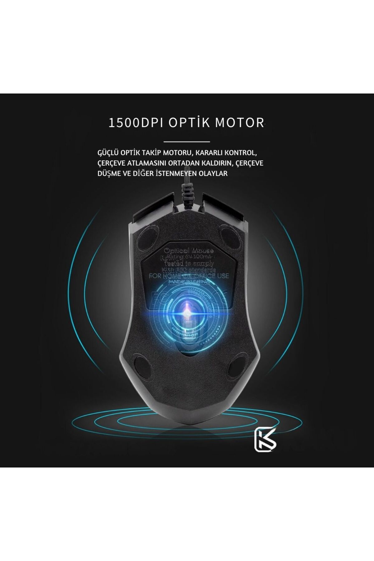 Zineets Siyah Kablolu Optik 1500DPİ Mouse HEDİYELİ Modern Tasarım PC Notebook USB Mouse