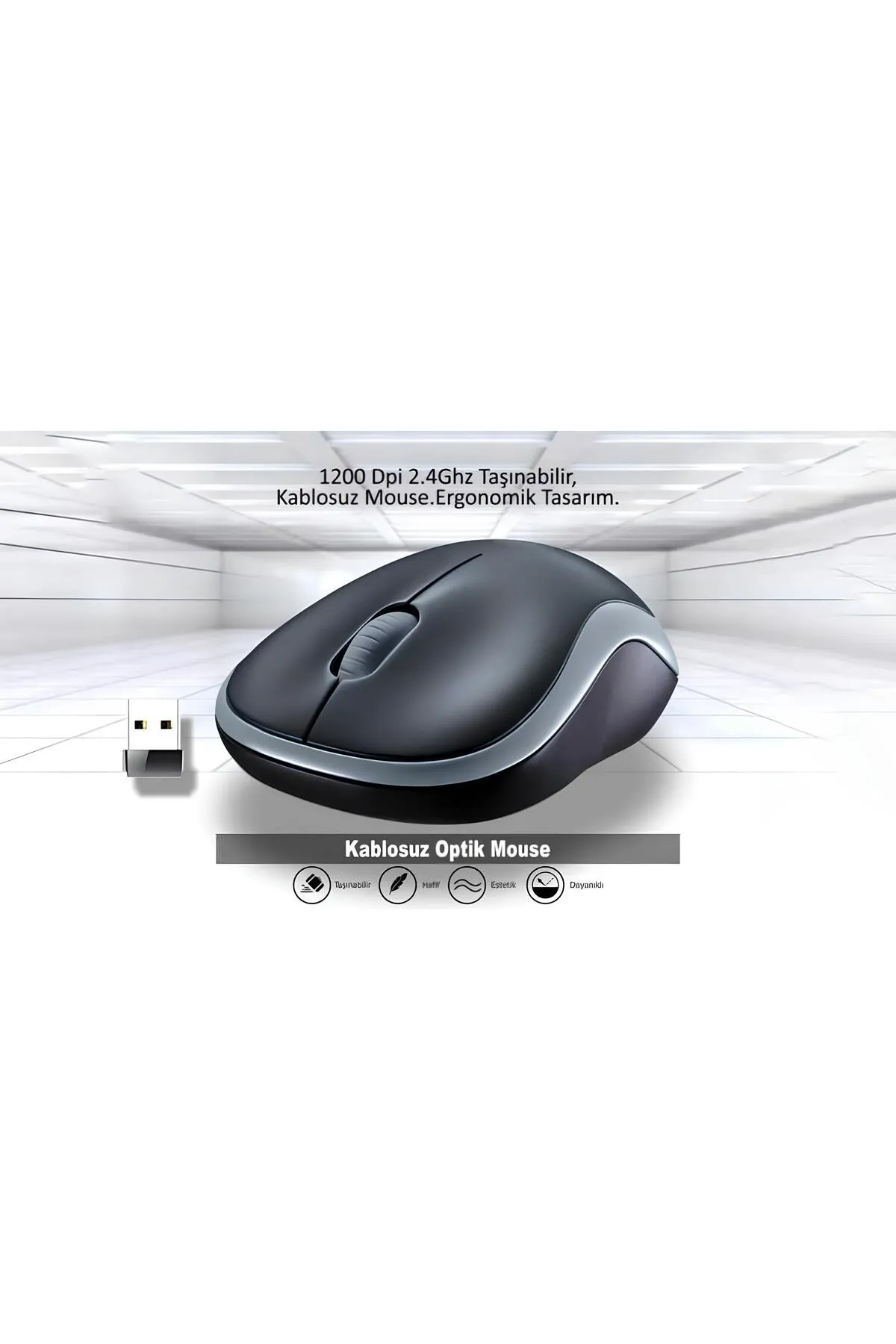 Genel Markalar Siyah Kablosuz Optik Mouse 1200Dpi Sensörlü Ergonomik Tasarım Mikrofonlu Kulaklık Hediyeli