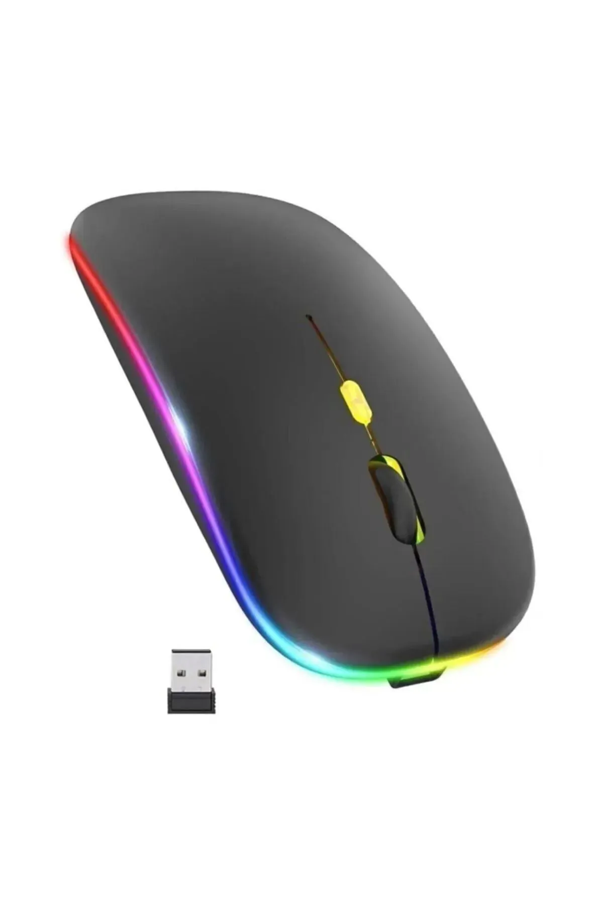 Genel Markalar Siyah Kablosuz Wireless 2.4g Bluetooth Sessiz Mouse Şarj Edilebilir Rgb Renkli Ergonomik Tasarımlı