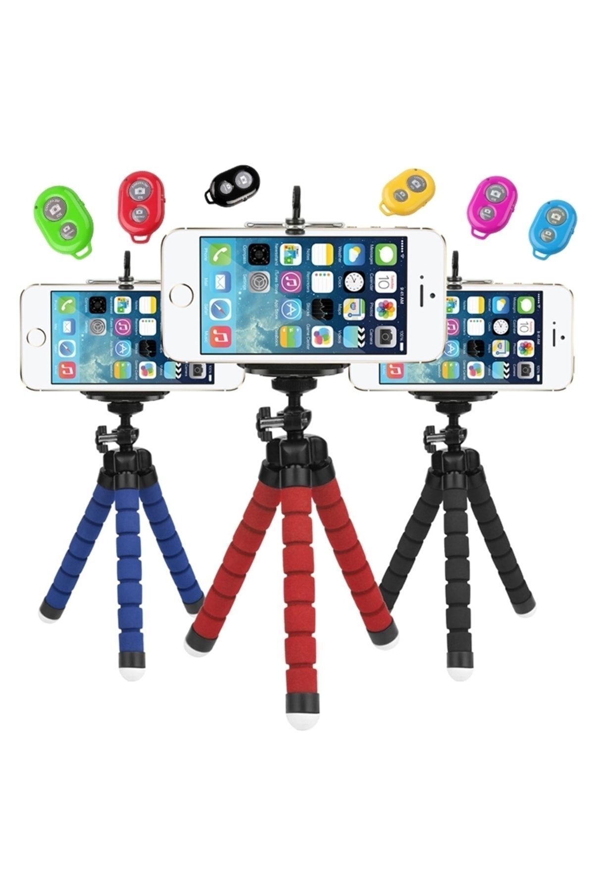 Genel Markalar Siyah Mini Tripod Selfie Masa Üstü Stand + Bluetooth Kumanda