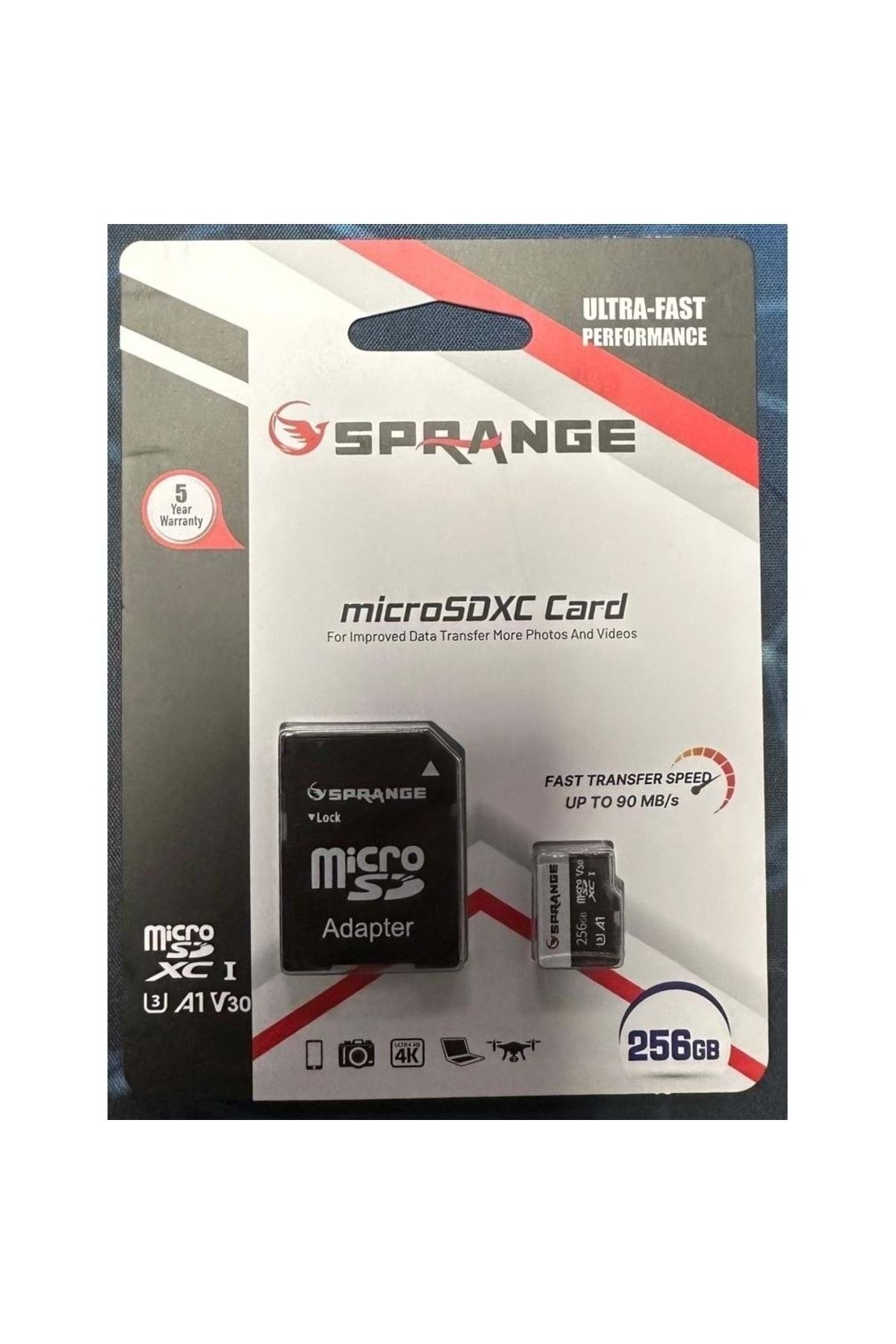 Sprange SM-256 Class10 256GB Micro SDXC UHS-3 4K HD Ultra Hafıza Kartı M256