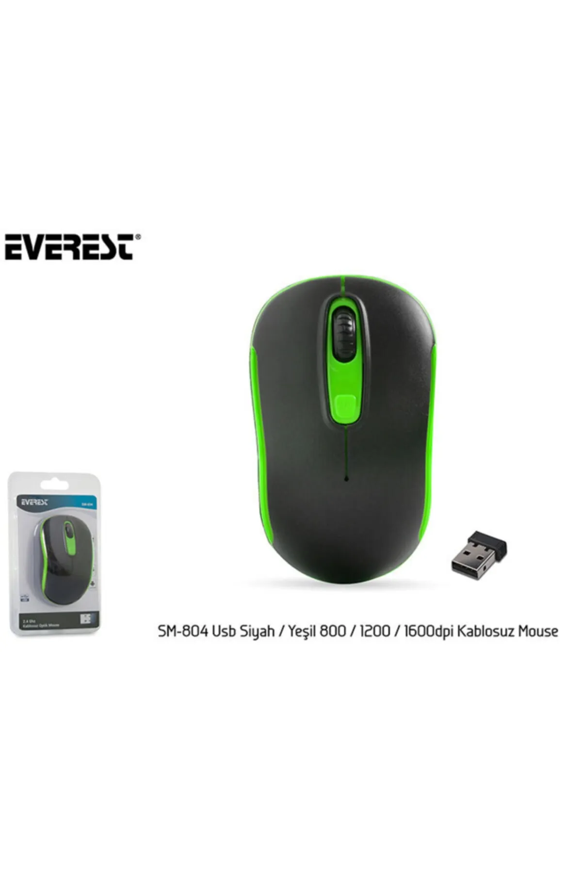 Everest Sm-804 Usb Siyah-yeşil 800-1200-1600dpi Kablosuz Mouse