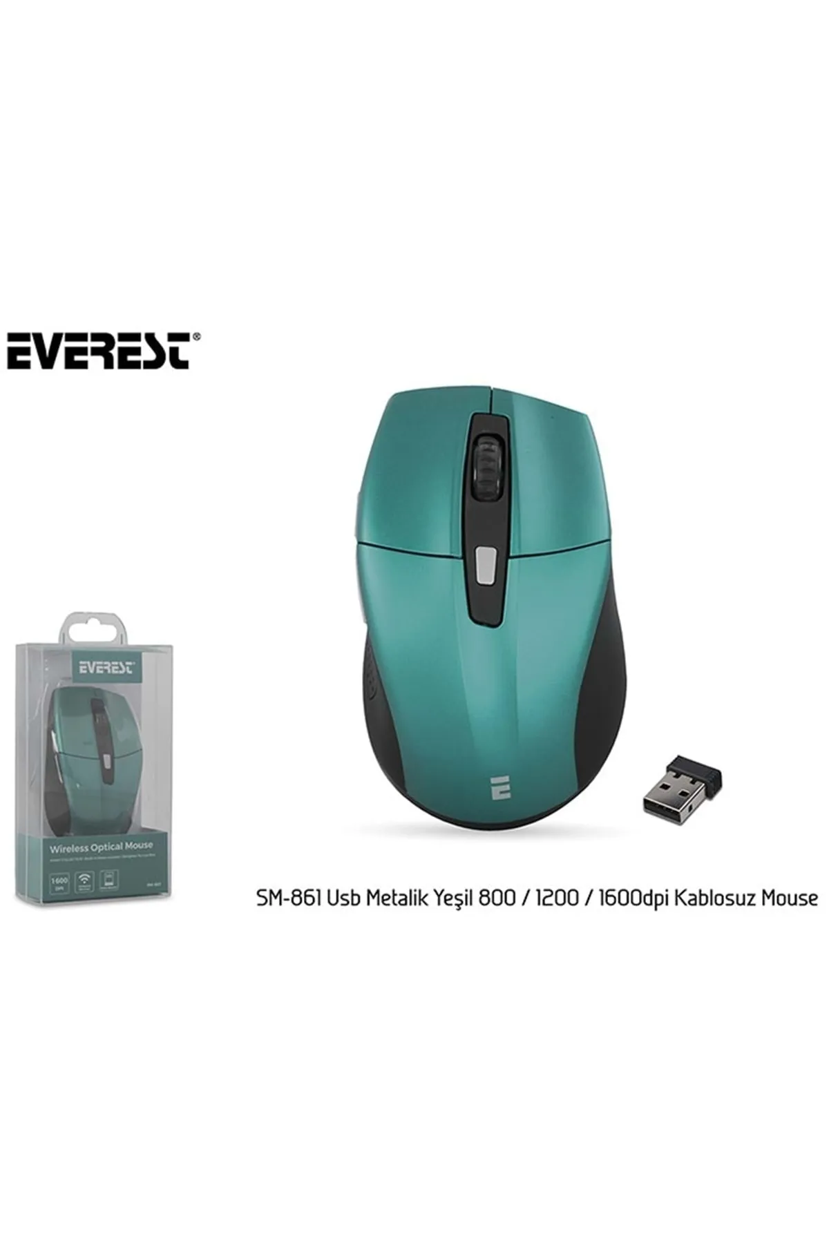 Everest Sm-861 Usb Metalik Yeşil 800/1200/1600dpi Süper Sessiz Kablosuz Mouse