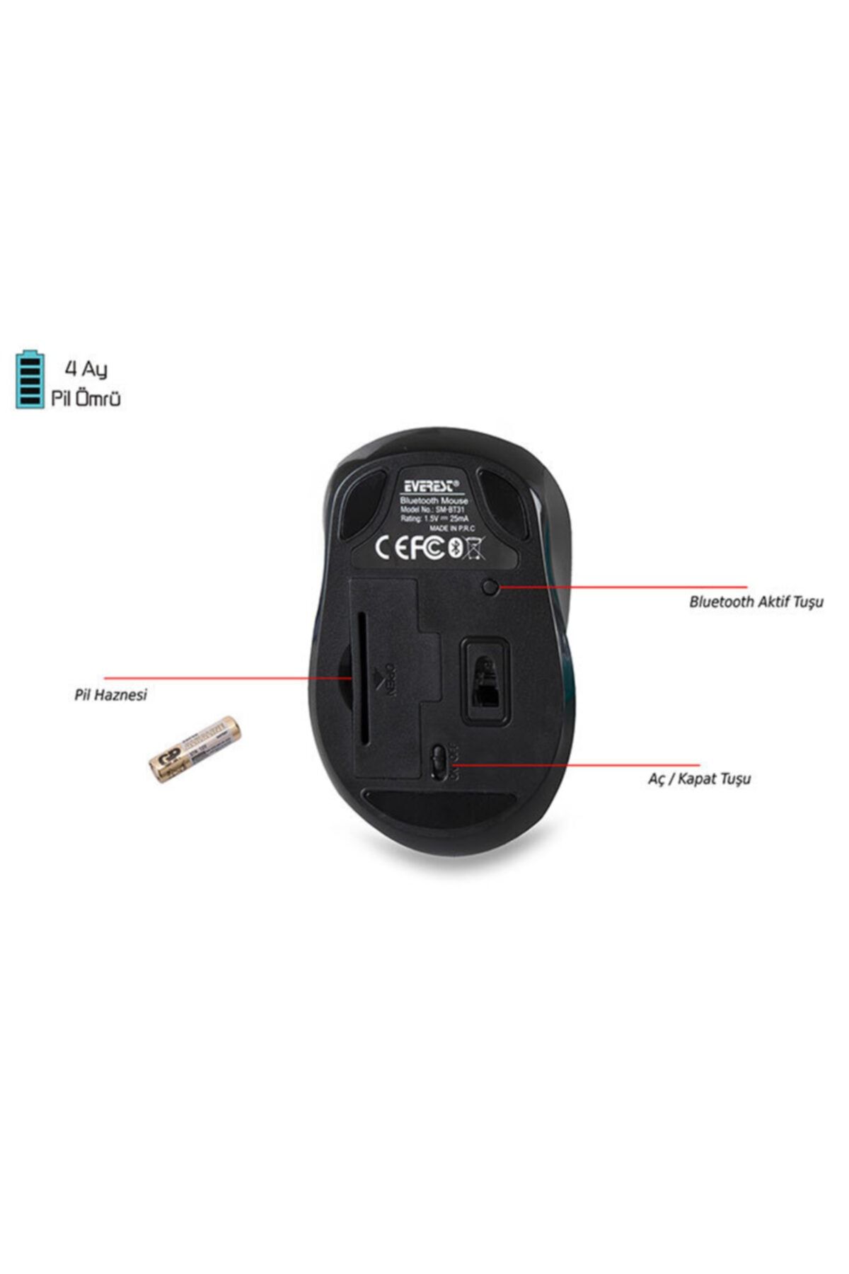 Everest Sm-bt31 Siyah Bluetooth Kablosuz Mouse Siyah