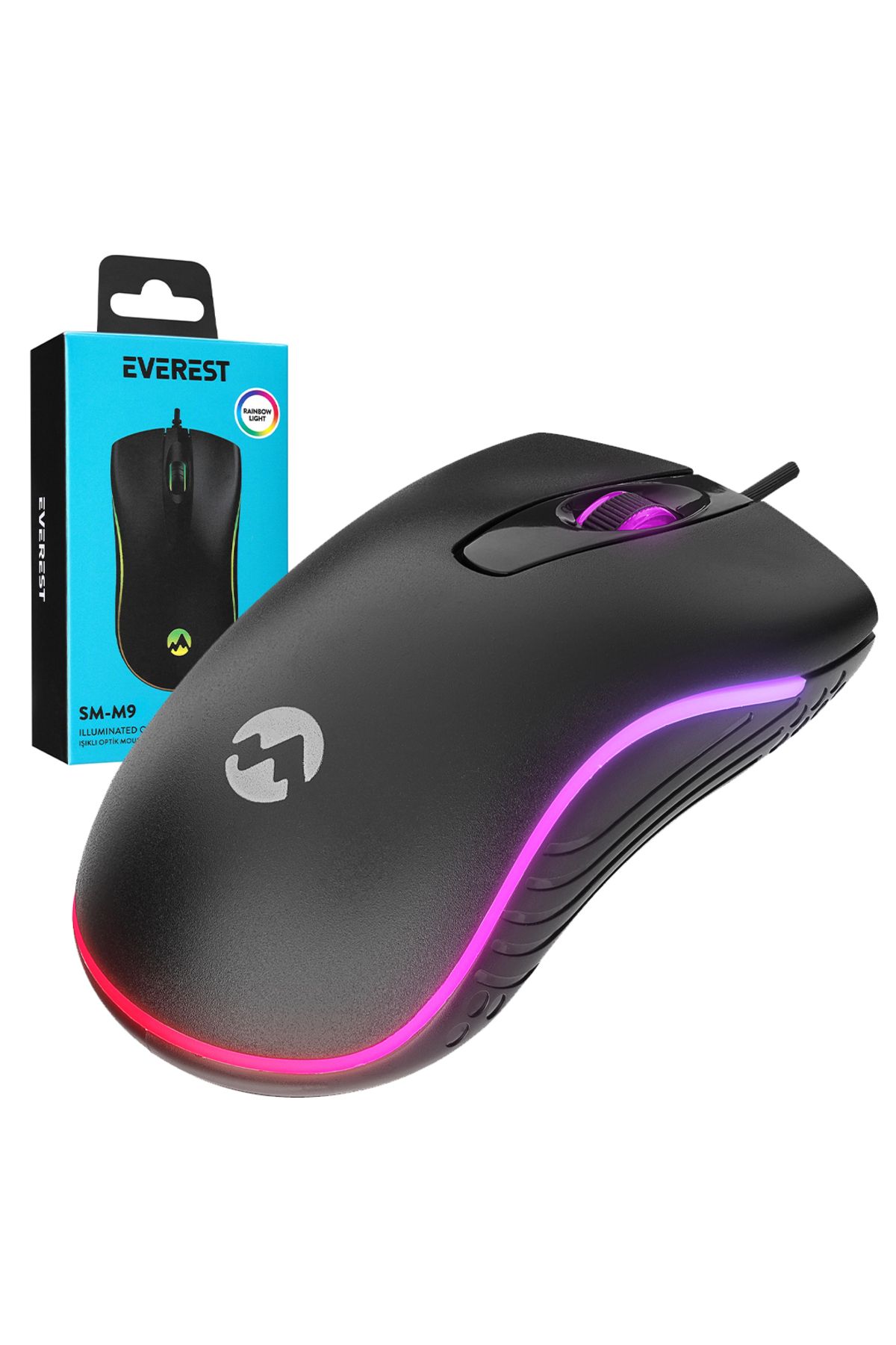 Everest SM-M9 1000 DPI USB RGB RAİNBOW LEDLİ SİYAH 3D OPTİK LED MOUSE