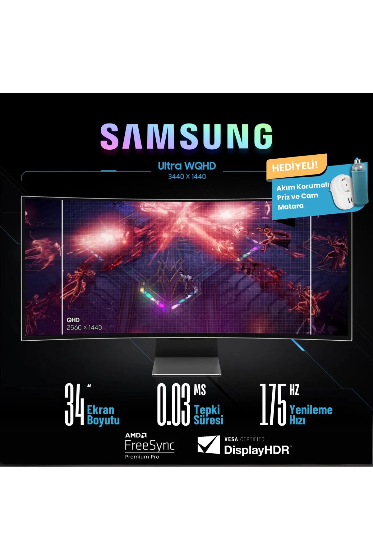 Samsung Smart Odyssey OLED G8 34 inç 0.1ms 175Hz Gaming Monitör Gümüş Kumandalı Kavisli