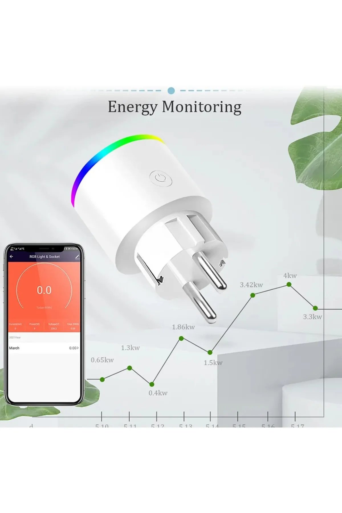 Fillikutum Smart Plug Akım Korumalı Akıllı Priz Rgb Işıklı 2.4 G Wifi