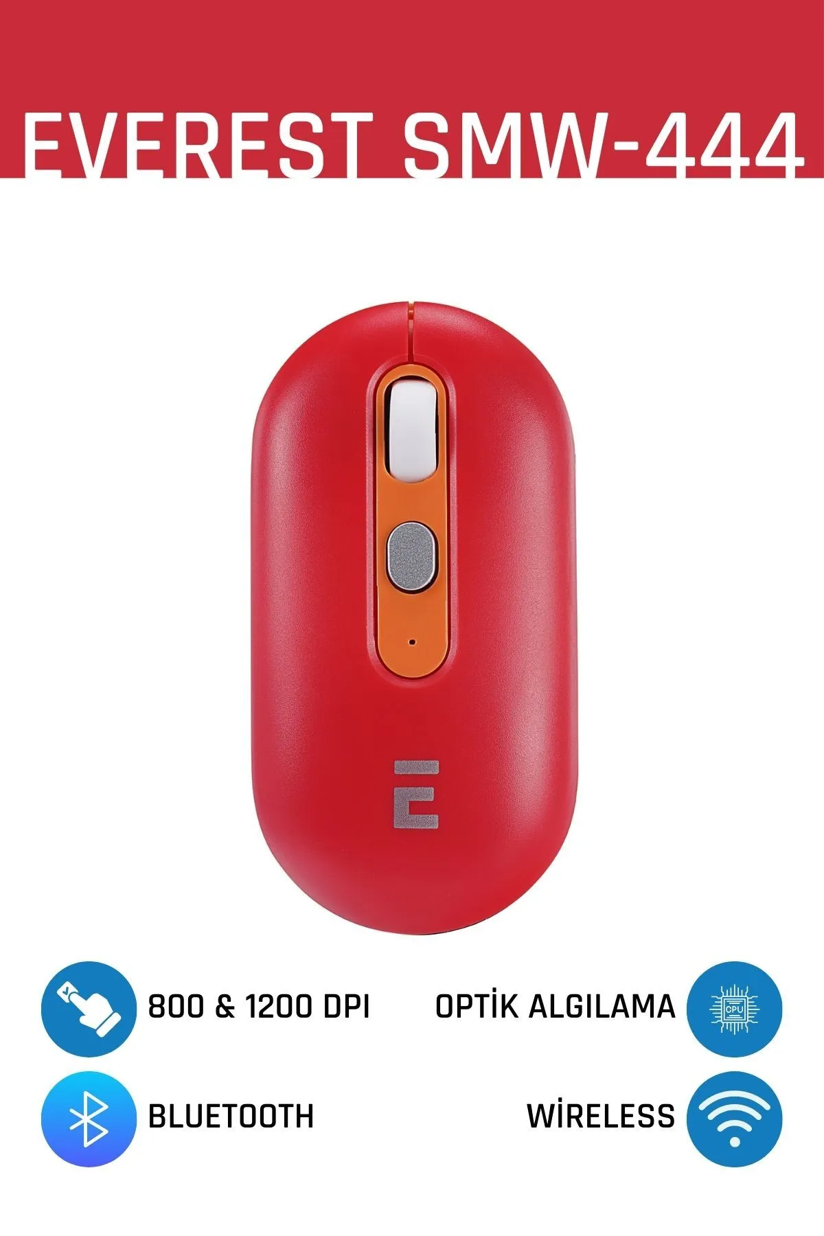 Everest SMW-444 Usb Kırmızı Bluetooth ve 2.4Ghz Optik Wireless Mouse Modern Tasarım 431550