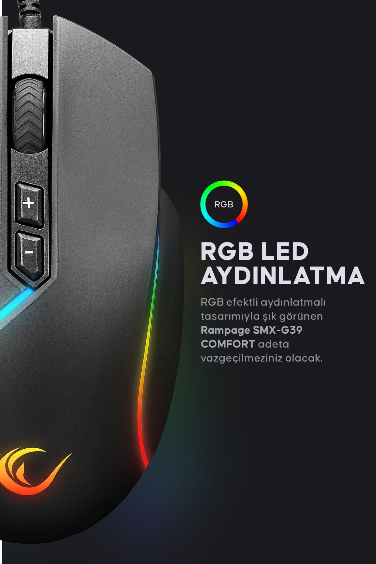 Rampage Smx-g39 Comfort Usb 8 Makro+extra Atış Tuşlu 12800dpi Rgb Ledli Gaming Oyuncu Mouse