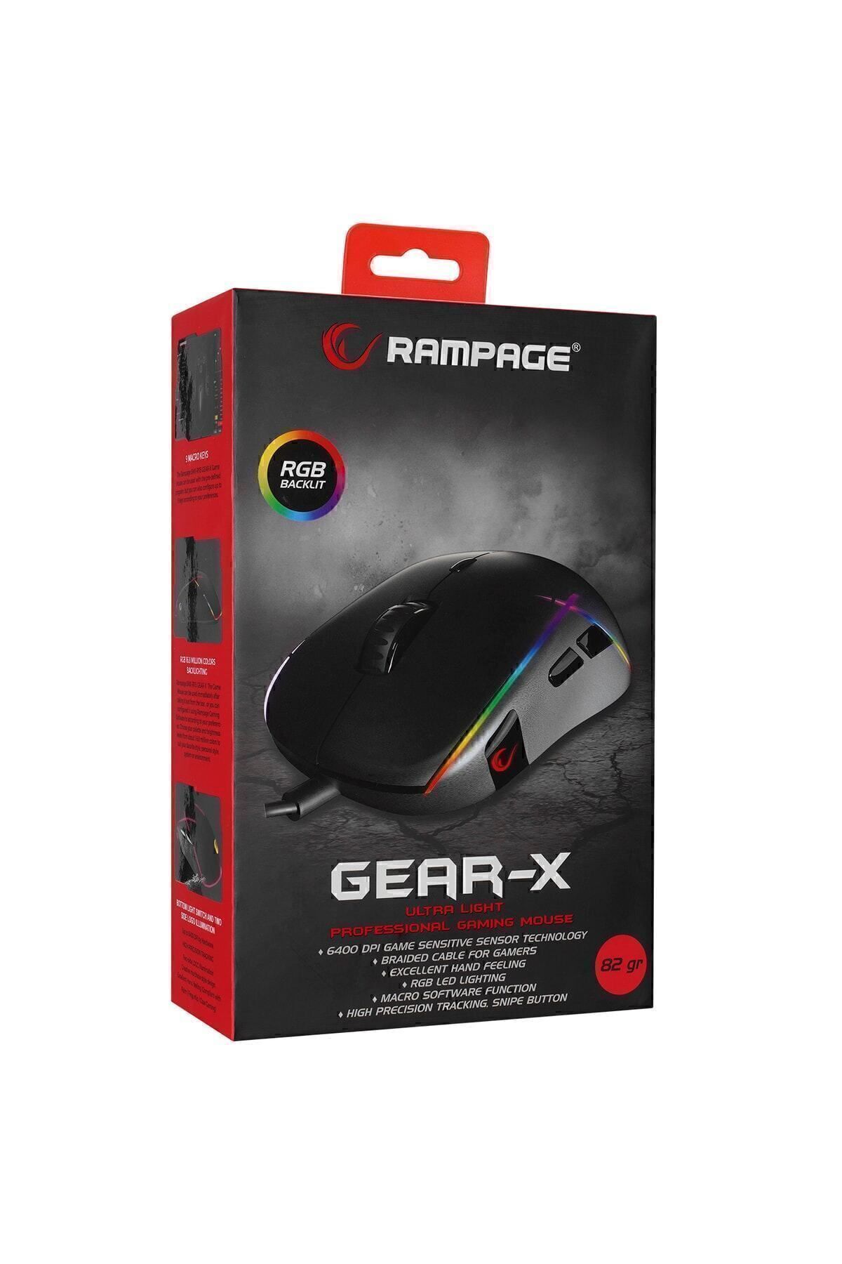 Rampage Smx-r115 Gear-x 6400dpi Hareketli Rgb Işıklı 9 Adet Makro Tuşlu Gaming Oyuncu Mouse