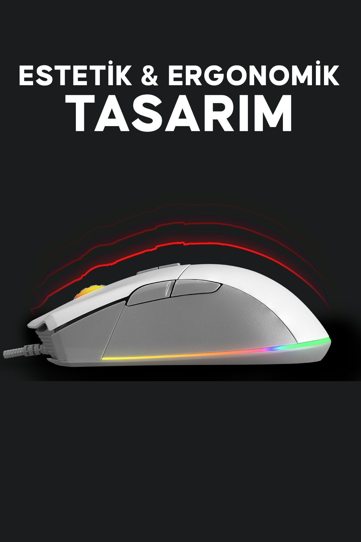 Rampage Smx-r21 Compact Usb Beyaz Rgb Ledli Makrolu 12800dpi / 1000hz Drag Click Gaming Oyuncu Mouse