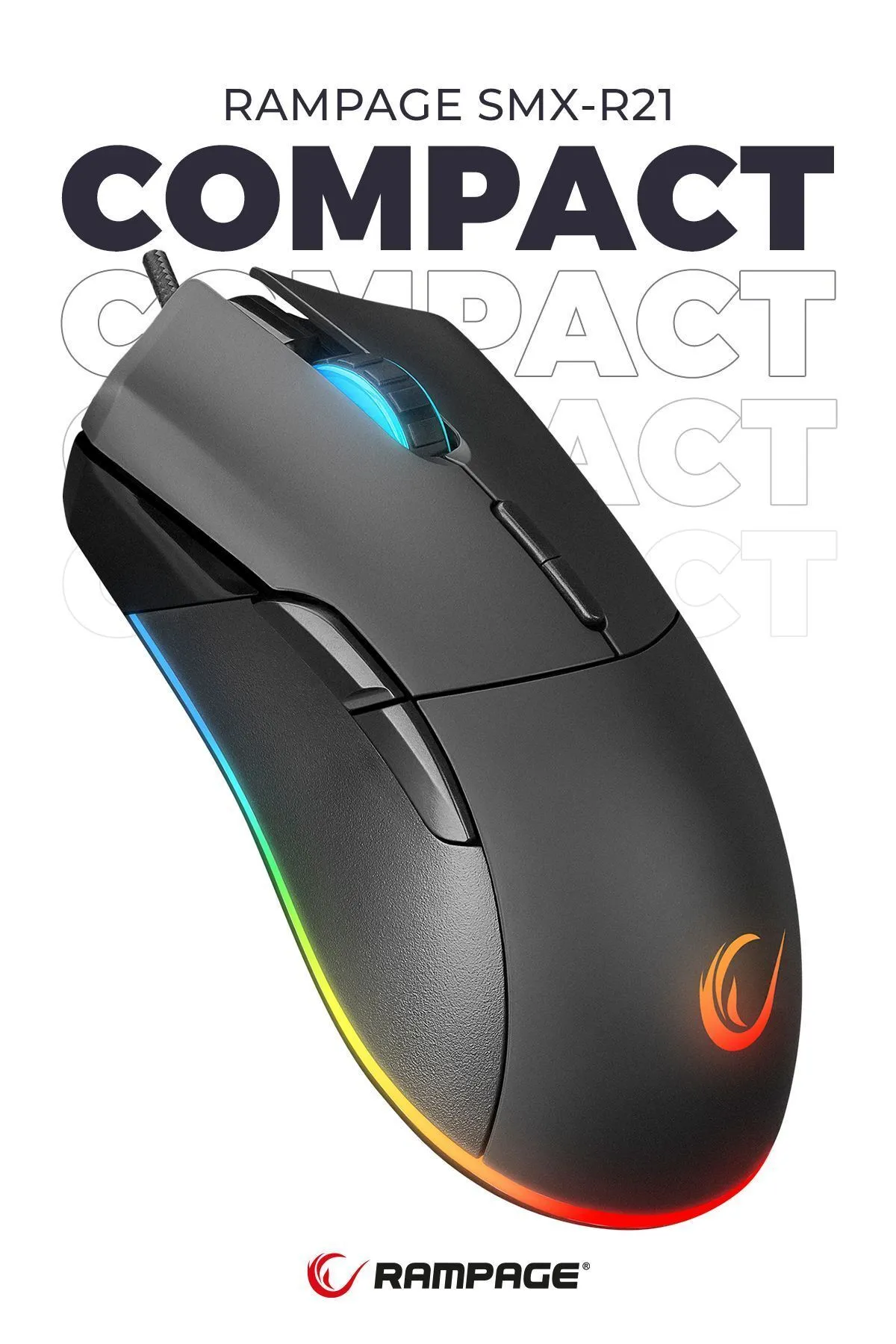 Rampage Smx-r21 Compact Usb Siyah Rgb Ledli Makrolu 12800dpi / 1000hz Drag Click Gaming Oyuncu Mouse