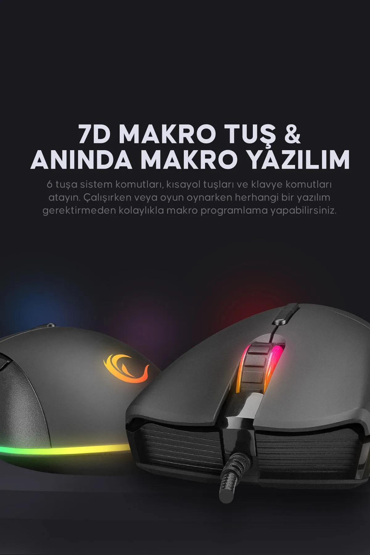 Rampage Smx-r21 Compact Usb Siyah Rgb Ledli Makrolu 12800dpi / 1000hz Drag Click Gaming Oyuncu Mouse