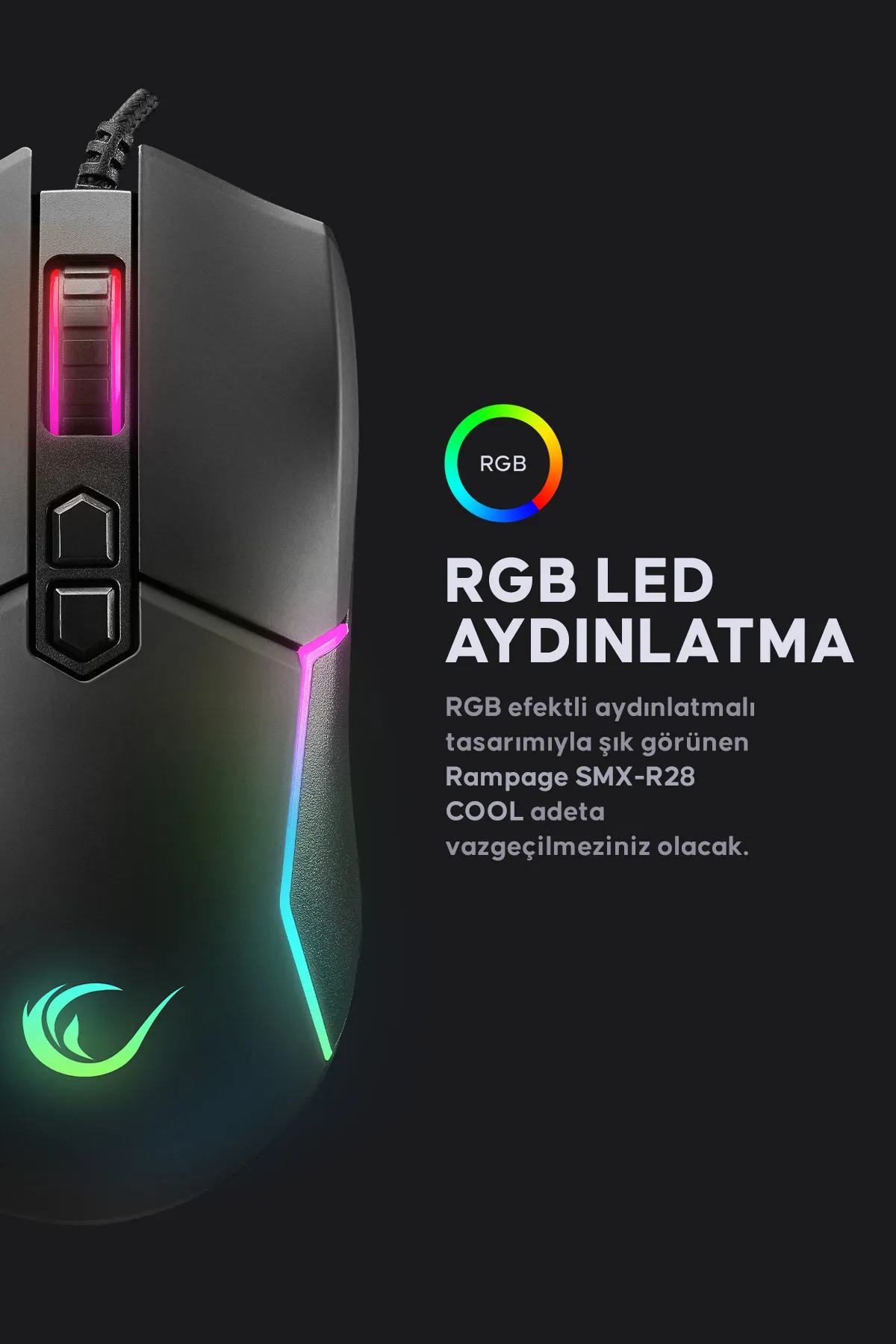 Rampage Smx-r28 Cool Rgb Işıklı Macro 7200dpi / 1000hz Gaming Oyuncu Mouse Profesyonel Mouse