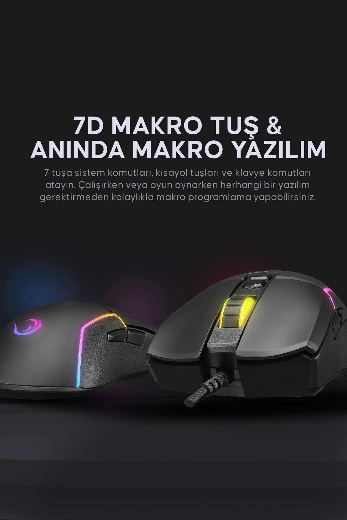 Rampage Smx-r28 Cool Rgb Işıklı Macro 7200dpi / 1000hz Gaming Oyuncu Mouse Profesyonel Mouse