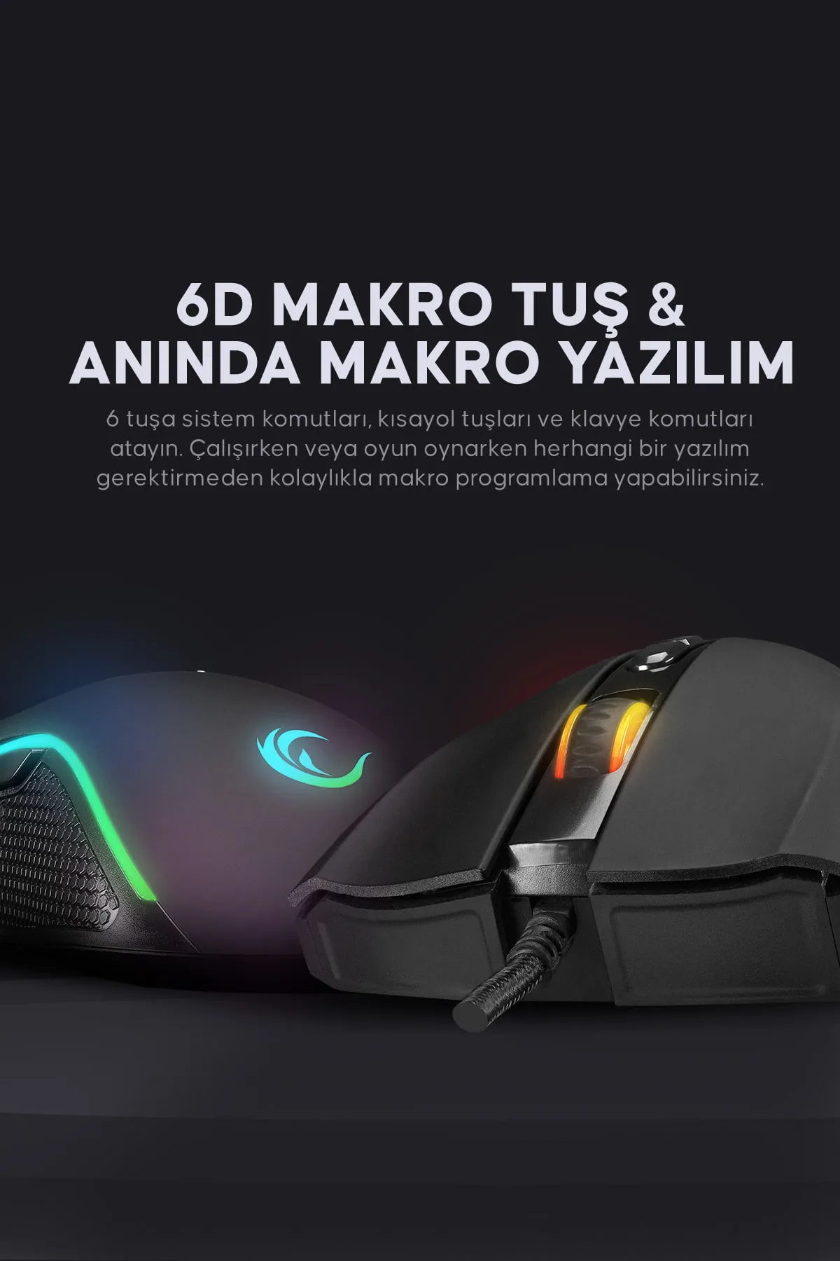 Rampage SMX-R44 Makrolu 6400DPI RGB Ledli Oyuncu Mouse Siyah