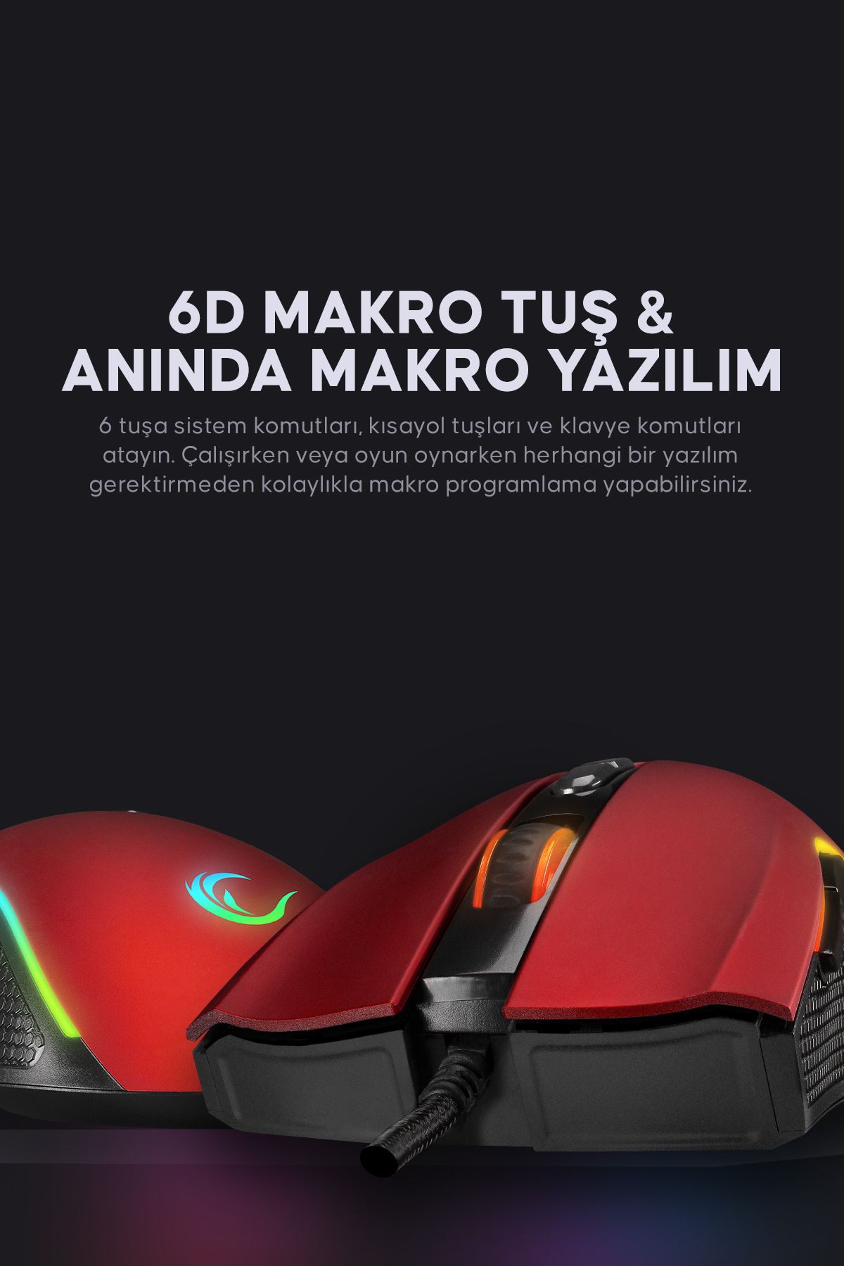 Rampage SMX-R44 Makrolu Kırmızı 6400dpi RGB Ledli Gaming Oyuncu Mouse