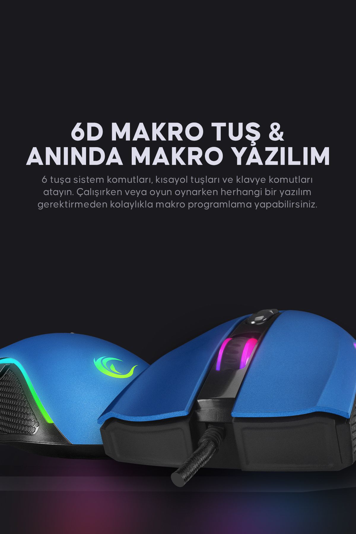 Rampage Smx-r44 Makrolu Mavi 6400dpi Rgb Ledli Gaming Oyuncu Mouse