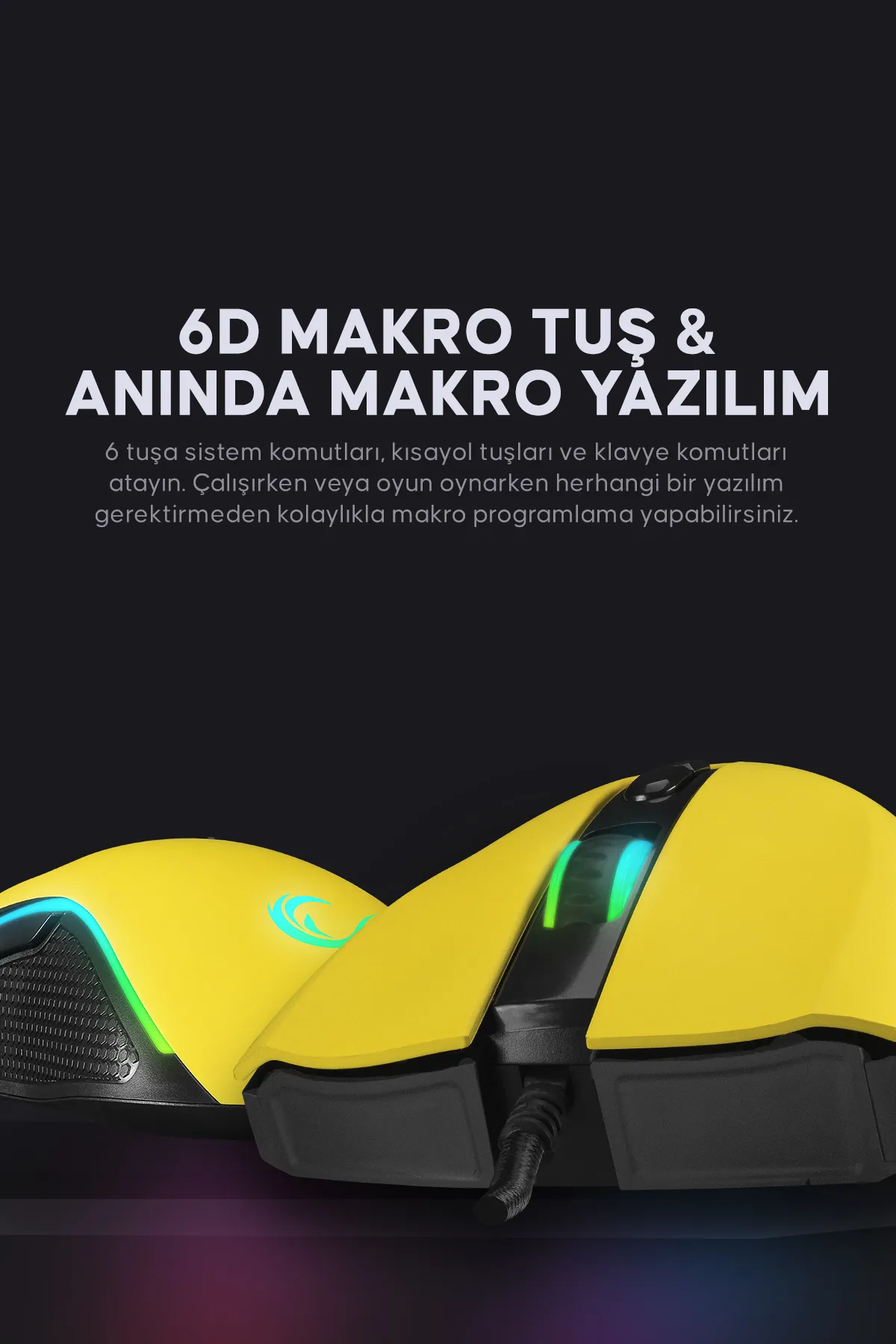 Rampage SMX-R44 Makrolu Sarı 6400dpi RGB Ledli Gaming Oyuncu Mouse