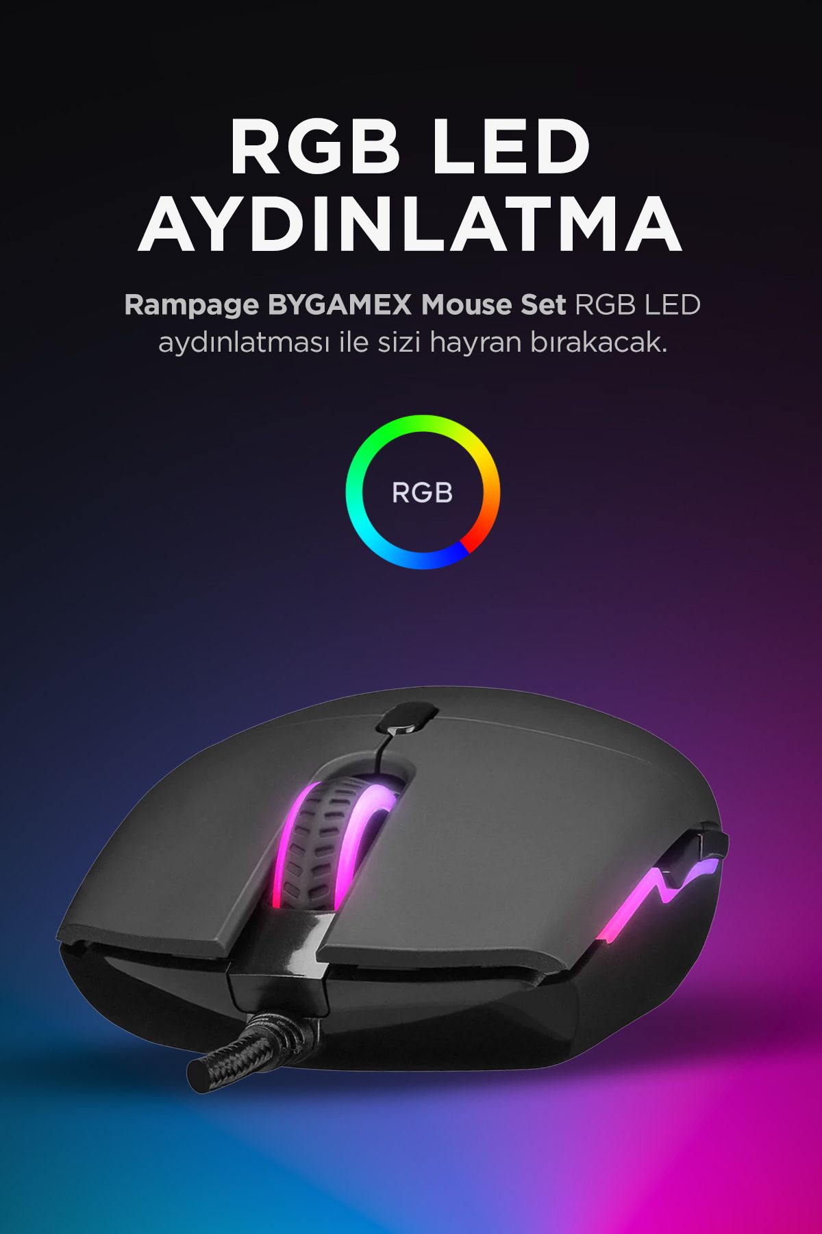 Rampage Smx-r63 Rgb Oyuncu Mouse & Bygamex 25x35cm Mousepad 2li Set