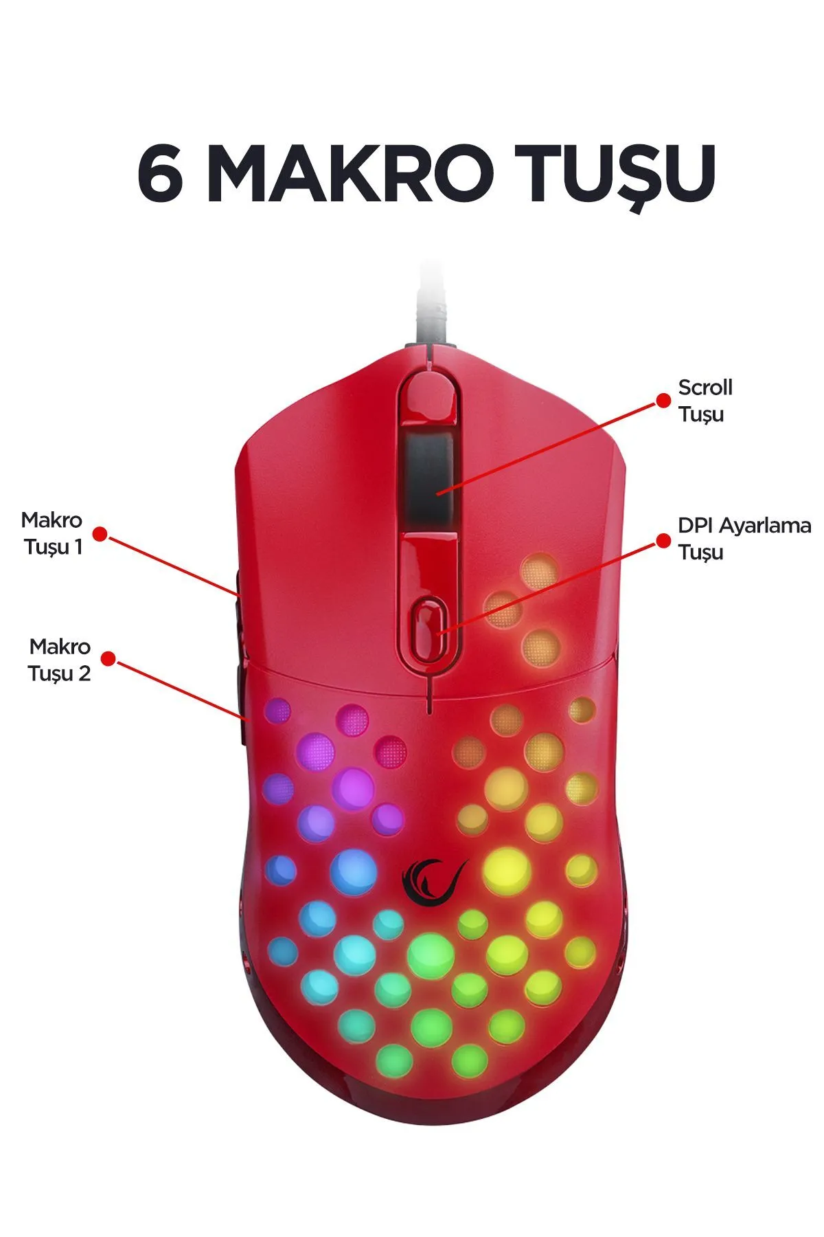 Rampage SMX-R66 ROCKET Ultra Hafif Kırmızı RGB Ledli 12000dpi Gaming Oyuncu Mouse Modern Tasarım 431550