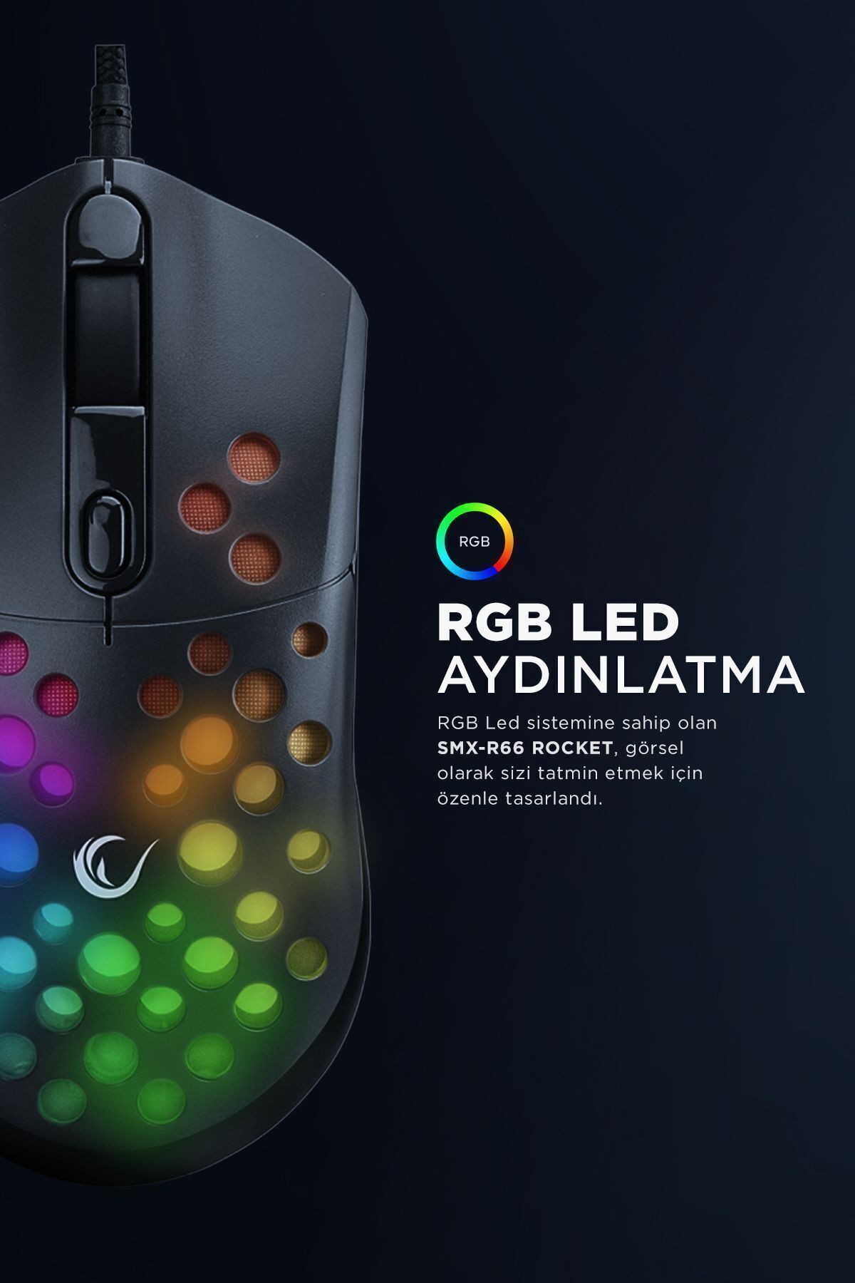 Rampage SMX-R66 ROCKET Ultra Hafif Siyah RGB Ledli 12000dpi Gaming Oyuncu Mouse Modern Tasarım 431550