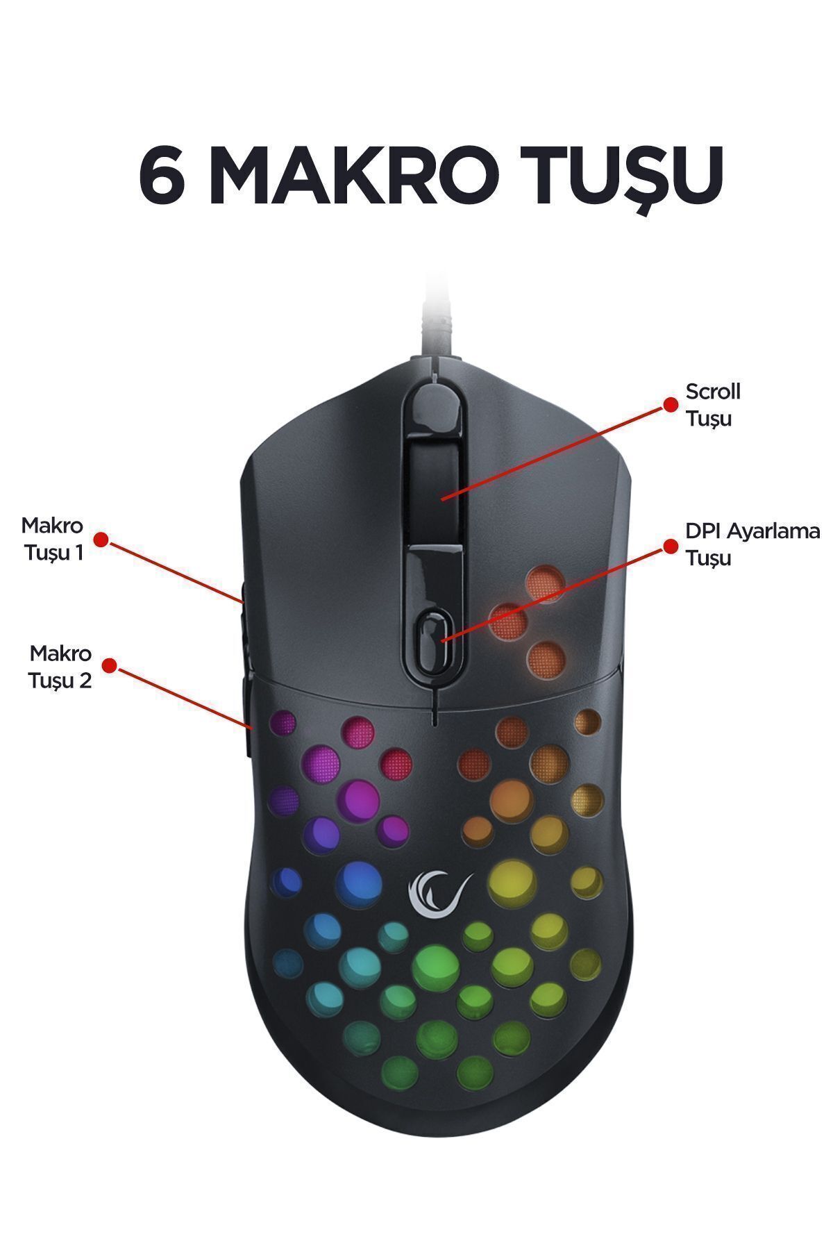 Rampage SMX-R66 ROCKET Ultra Hafif Siyah RGB Ledli 12000dpi Gaming Oyuncu Mouse Modern Tasarım 431550