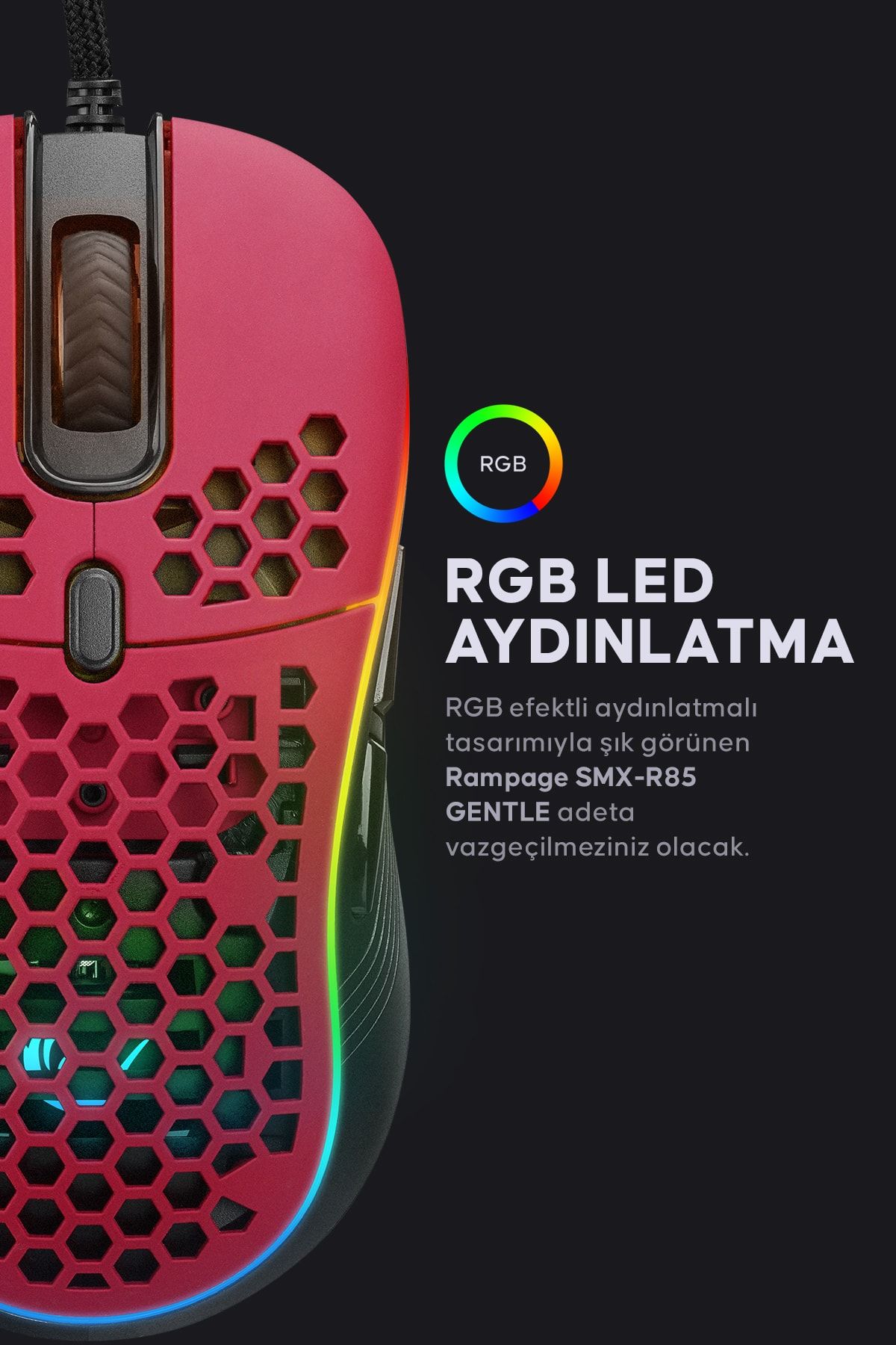 Rampage Smx-r85 6400dpi Kırmızı Rgb Ledli Makrolu Gaming Oyuncu Mouse Modern Tasarım