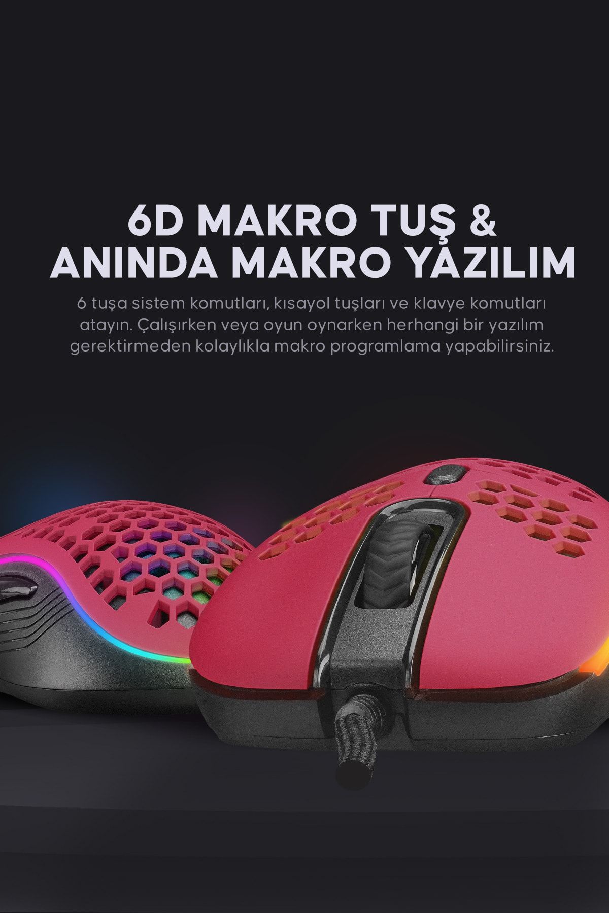 Rampage Smx-r85 6400dpi Kırmızı Rgb Ledli Makrolu Gaming Oyuncu Mouse Modern Tasarım