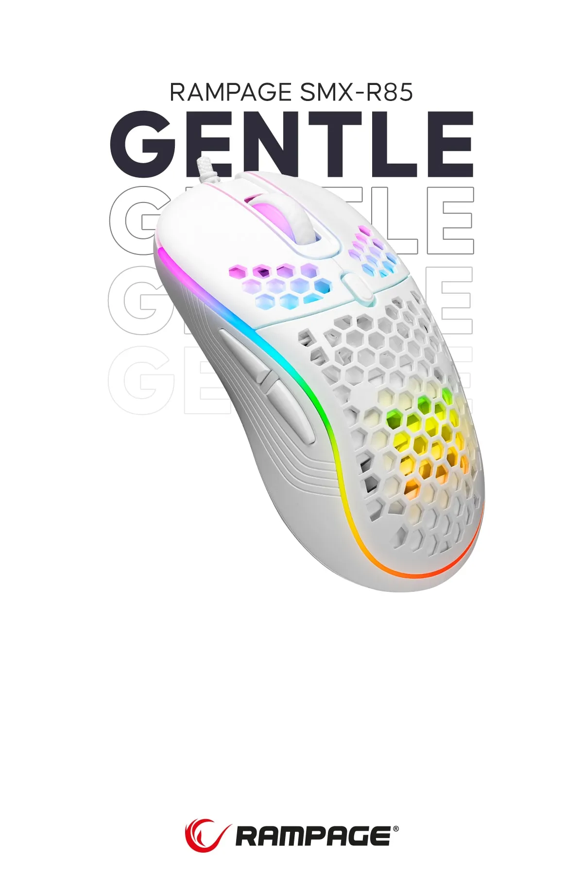 Rampage Smx-r85 Gentle 12800dpi Beyaz Rgb Ledli Süper Hafif Makrolu Gaming Oyuncu Mouse En Yeni 440583