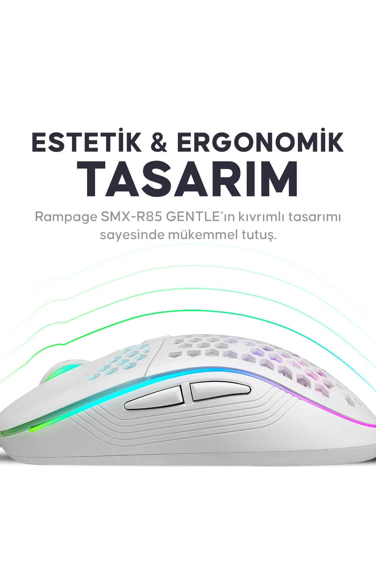 Rampage Smx-r85 Gentle 12800dpi Beyaz Rgb Ledli Süper Hafif Makrolu Gaming Oyuncu Mouse En Yeni 440583