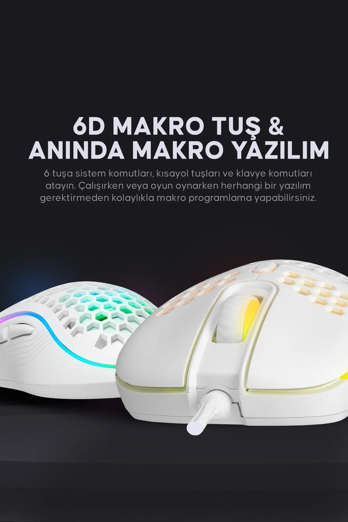 Rampage Smx-r85 Gentle 12800dpi Beyaz Rgb Ledli Süper Hafif Makrolu Gaming Oyuncu Mouse En Yeni 440583